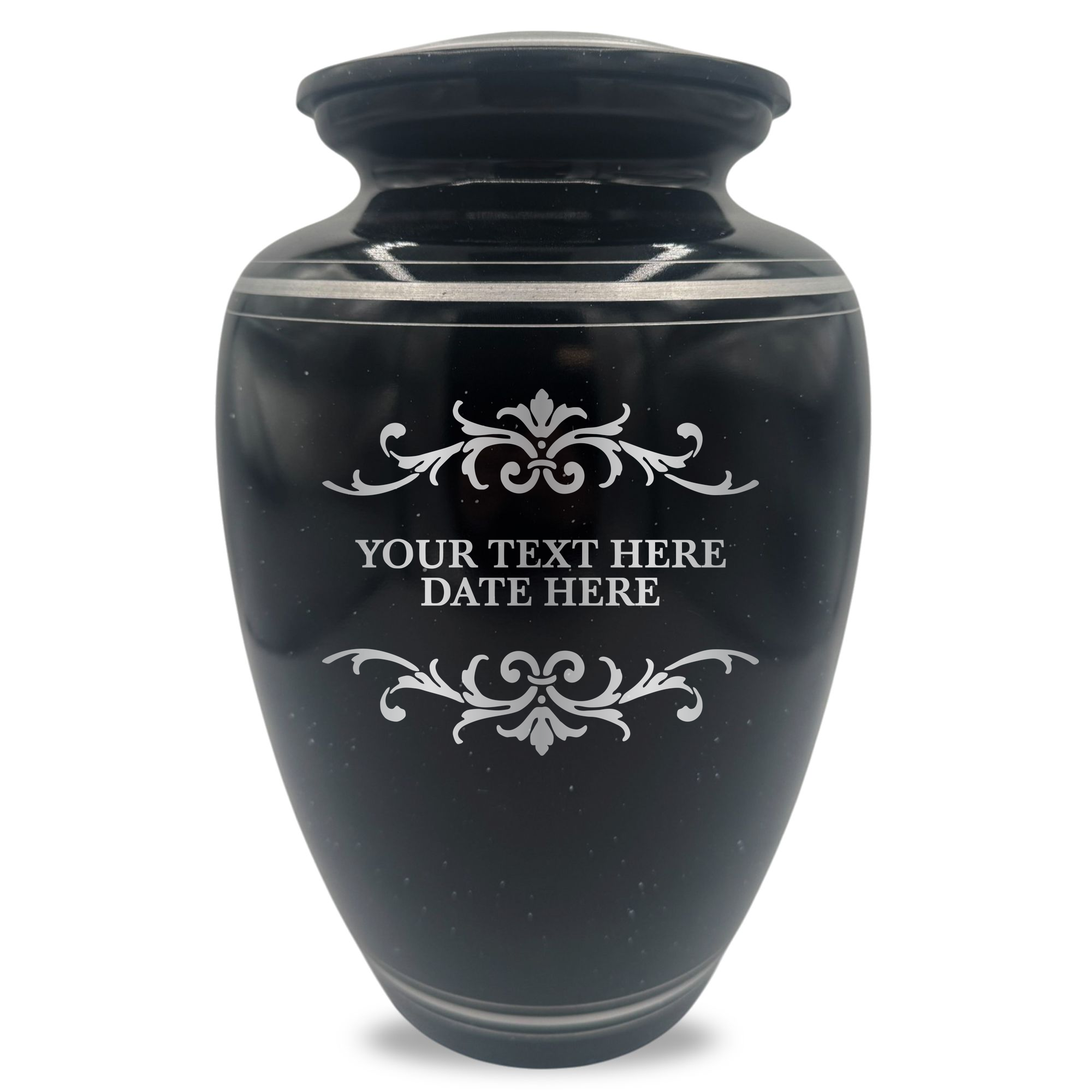 Extra Large Human Cremation Urn - 350 Cubic Inch - Black Spotted Finish with Silver Rim | Memorial Swirl