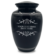 Human Cremation Urn - 350 Cubic Inch Capacity - Black with Silver Rim | Memorial Swirl