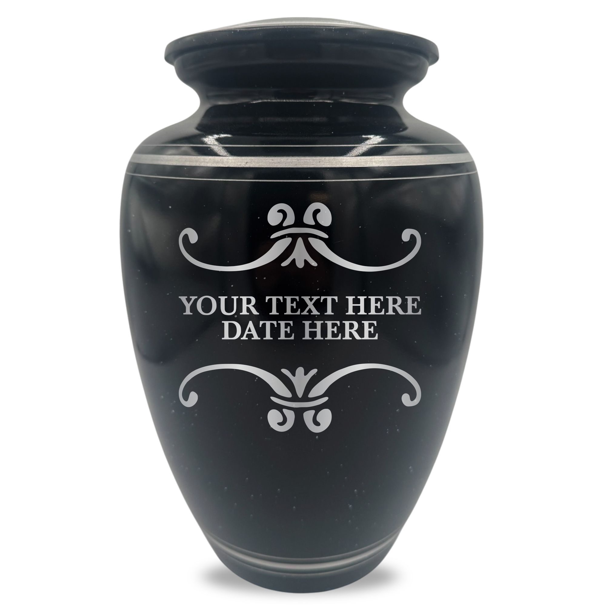 Extra Large Human Cremation Urn - 350 Cubic Inch - Black Spotted Finish with Silver Rim | Memorial Swirl
