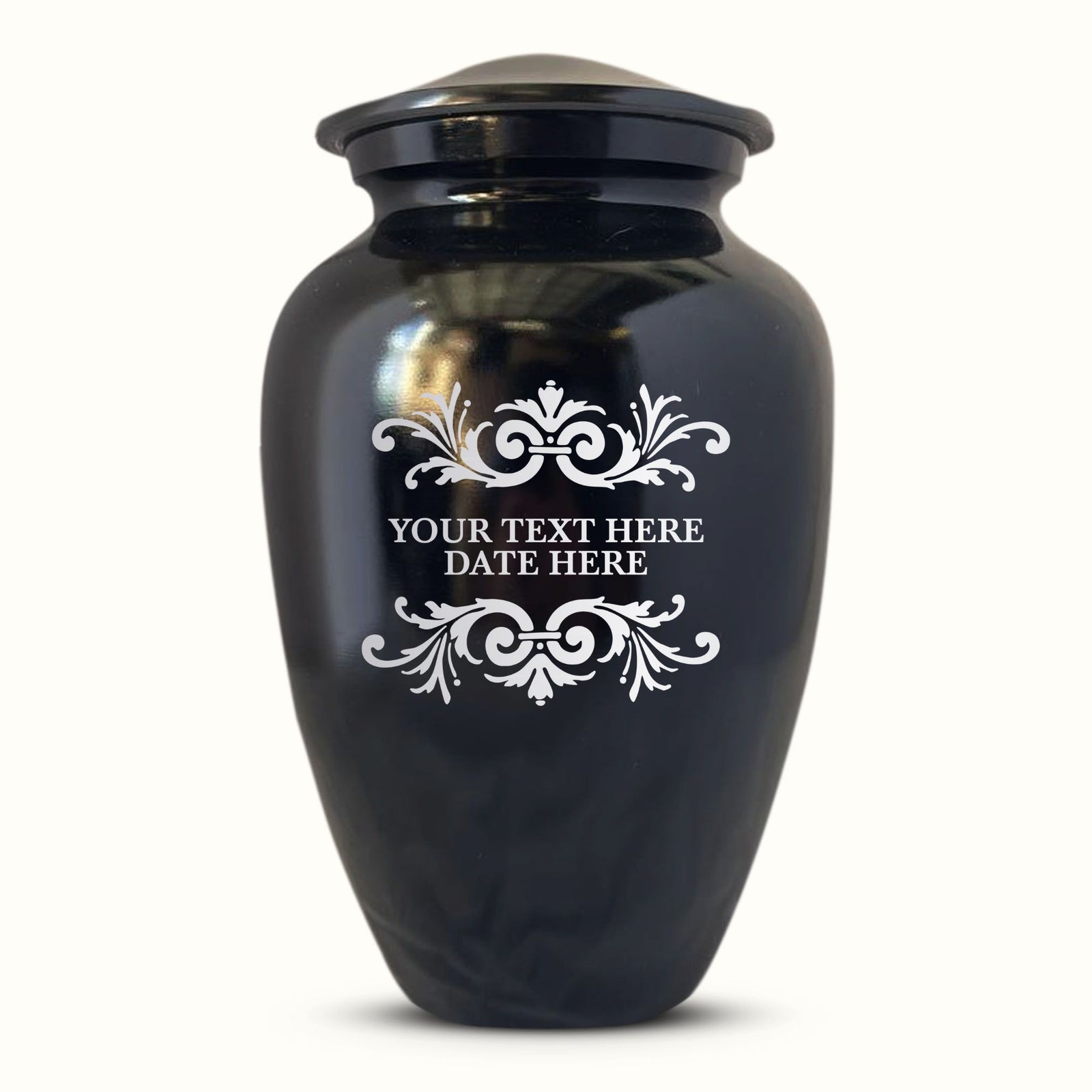 Custom Aluminum Human Urn - Memorial Swirl Design - Black Polished Finish - 200 Cubic Inch