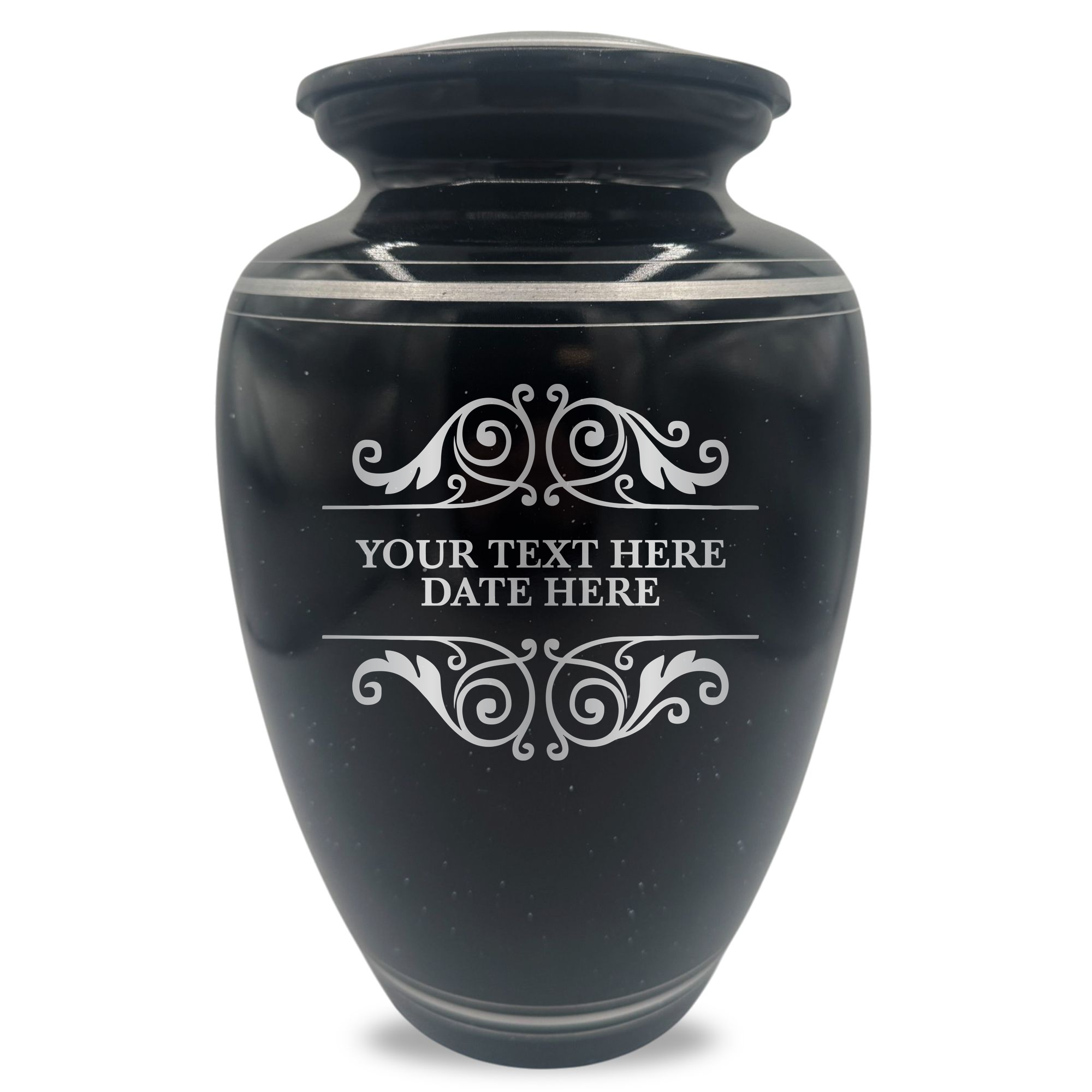 Extra Large Human Cremation Urn - 350 Cubic Inch - Black Spotted Finish with Silver Rim | Memorial Swirl