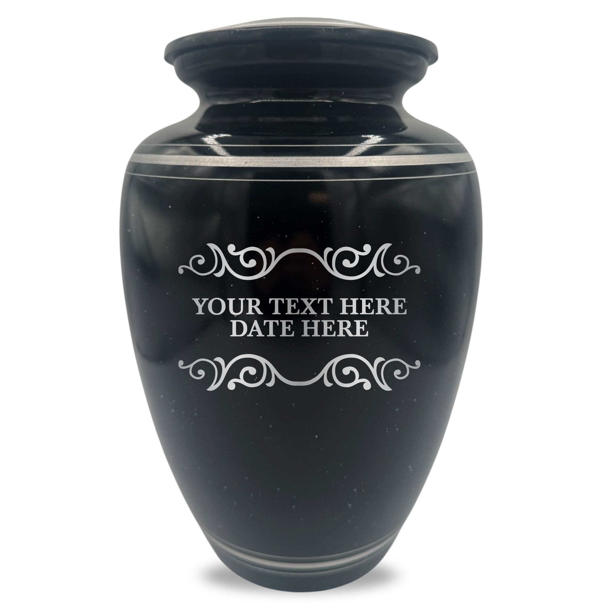 Extra Large Human Cremation Urn - 350 Cubic Inch - Black Spotted Finish with Silver Rim | Memorial Swirl