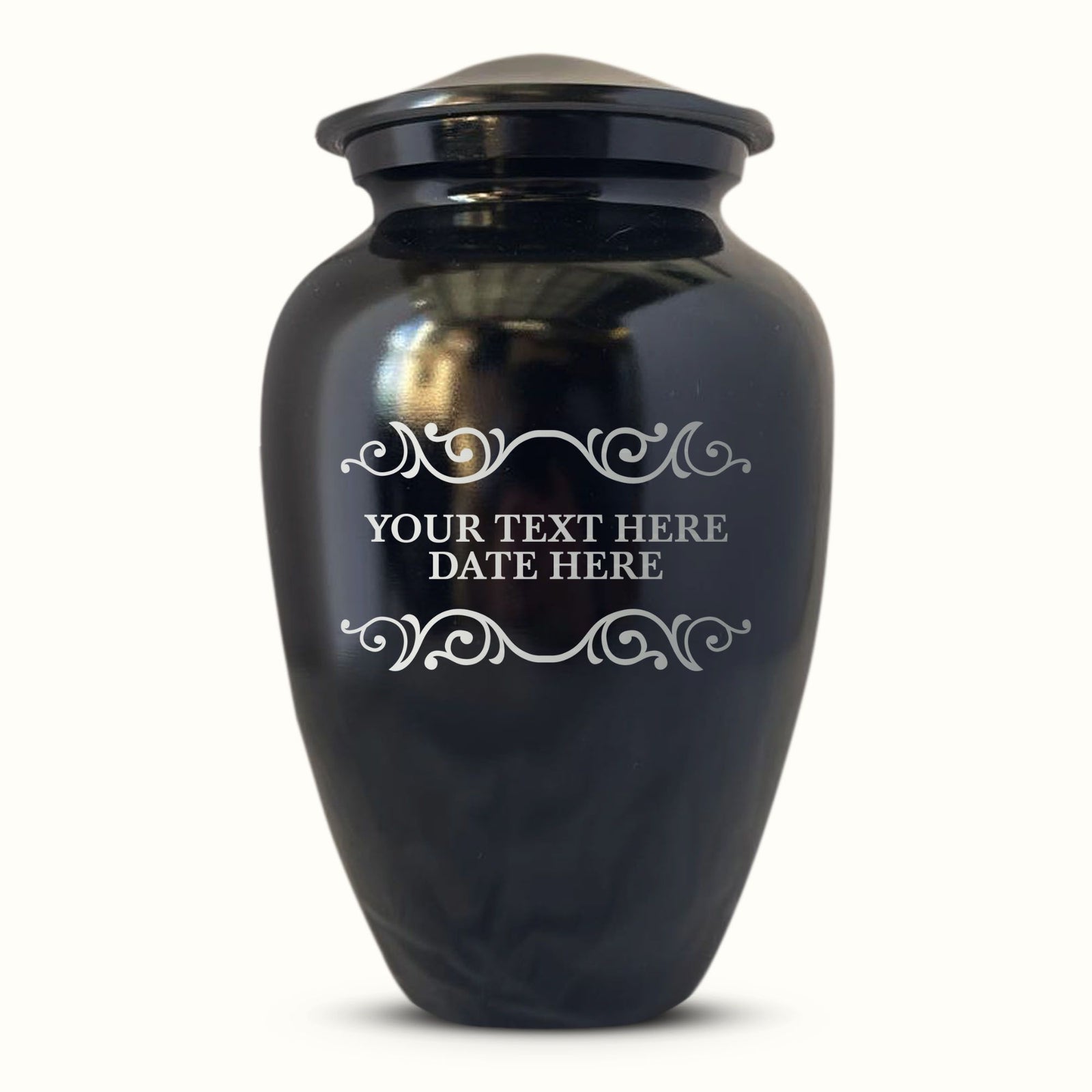Custom Aluminum Human Urn - Memorial Swirl Design - Black Polished Finish - 200 Cubic Inch