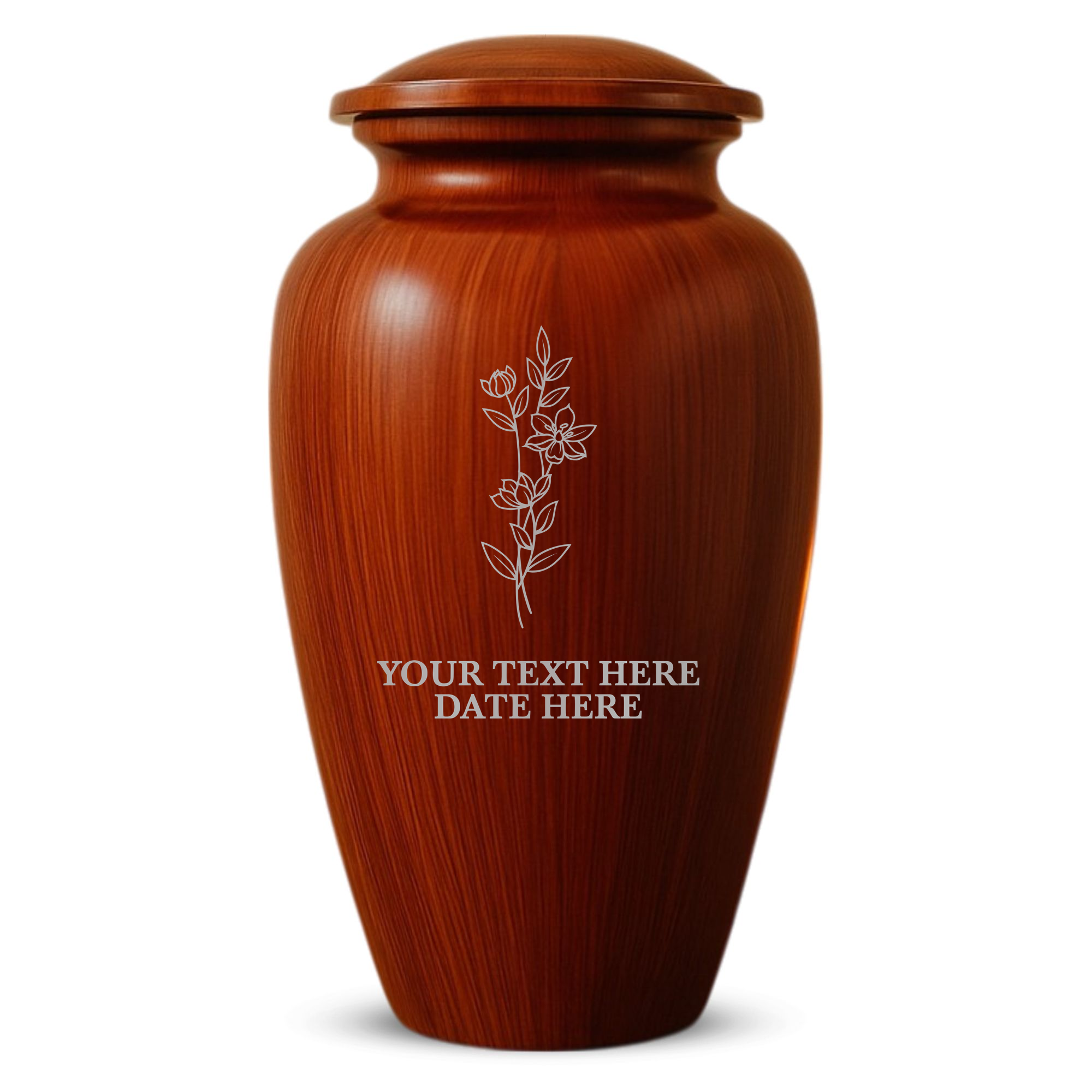 Human Cremation Urn - 200 Cubic Inch - Ingrained Wood Style Finish | Floral Memorial