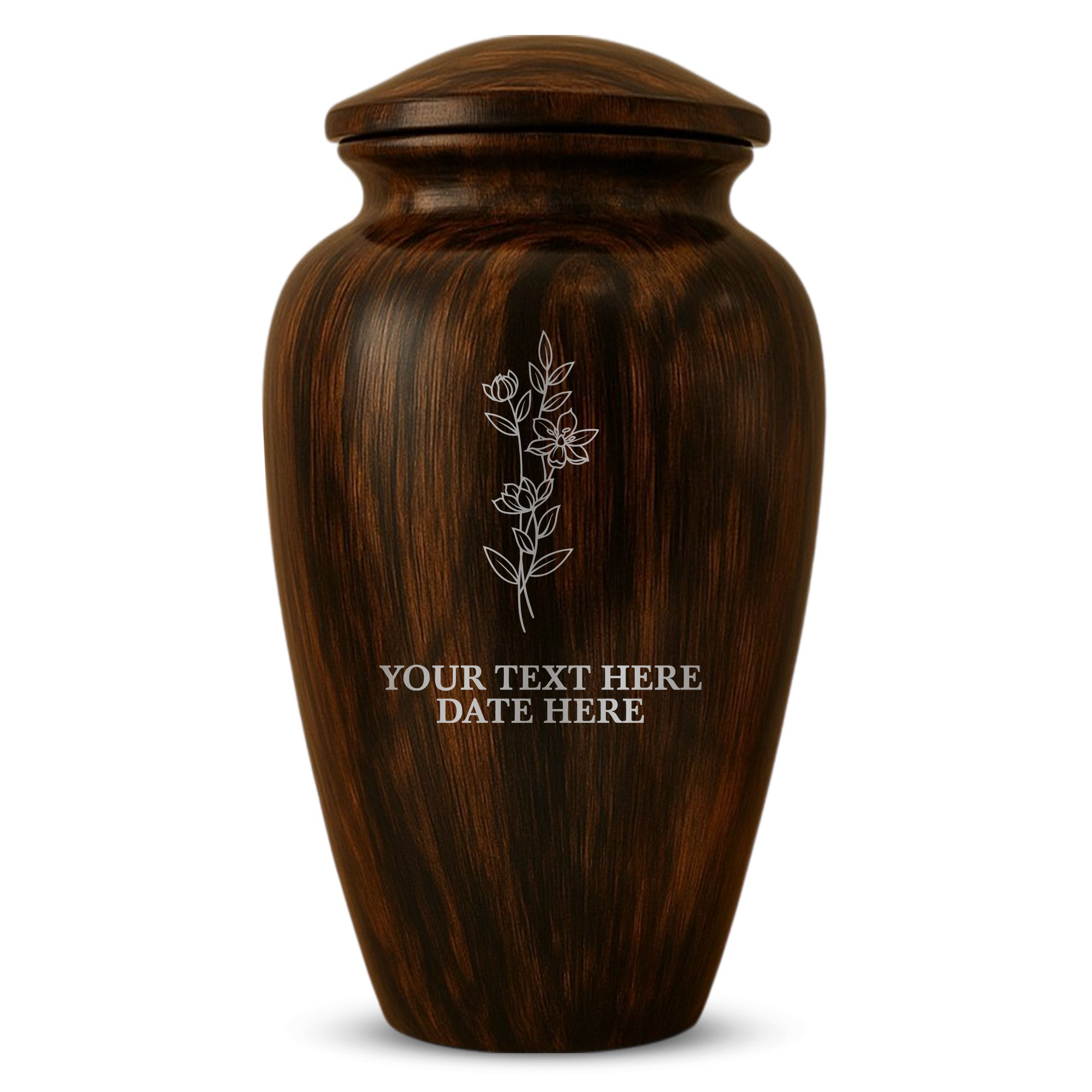 Human Cremation Urn - 200 Cubic Inch - Ingrained Wood Style Finish | Floral Memorial