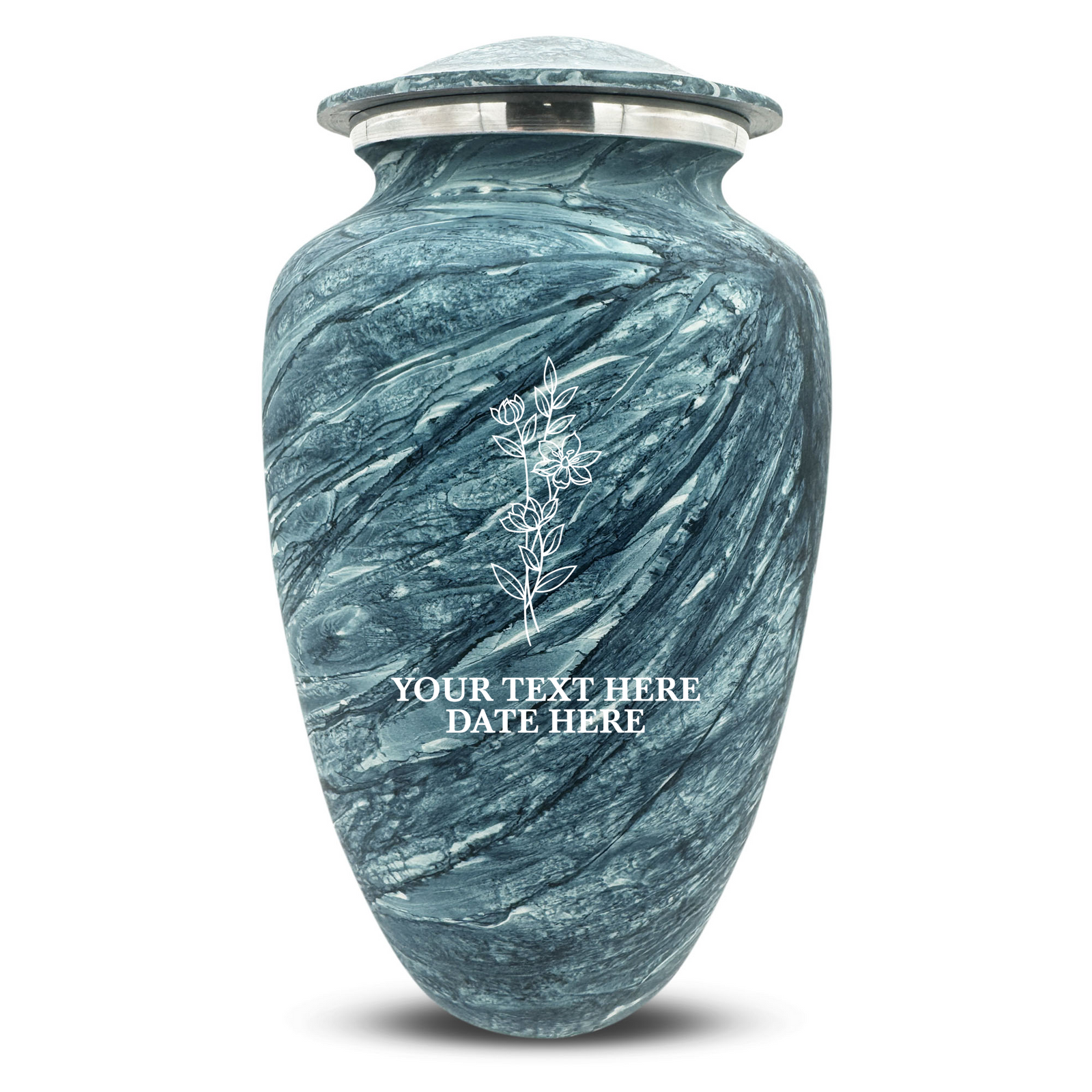 Custom Human Urns - Soft Whisper Collection - Floral Design - Distressed Finish - 200 Cubic Inch