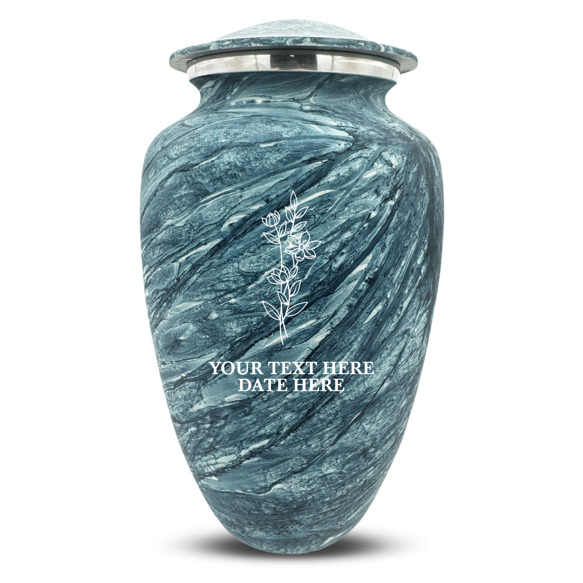 Custom Human Urns - Soft Whisper Collection - Floral Design - Distressed Finish - 200 Cubic Inch