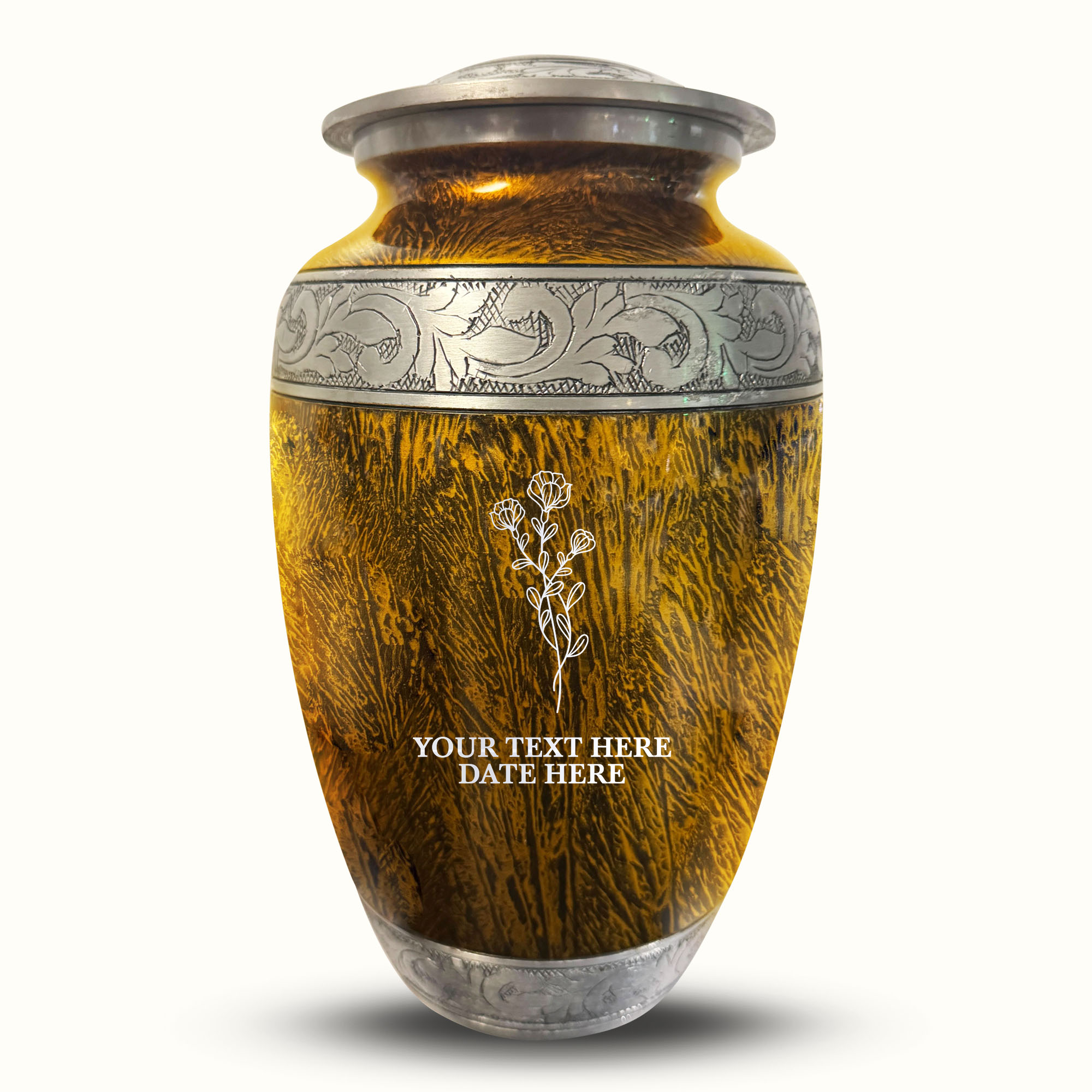 Custom Large Cremation Urn for Human Ashes - Elevate Collection - Floral Design - Distressed Finish - 200 Cubic Inch