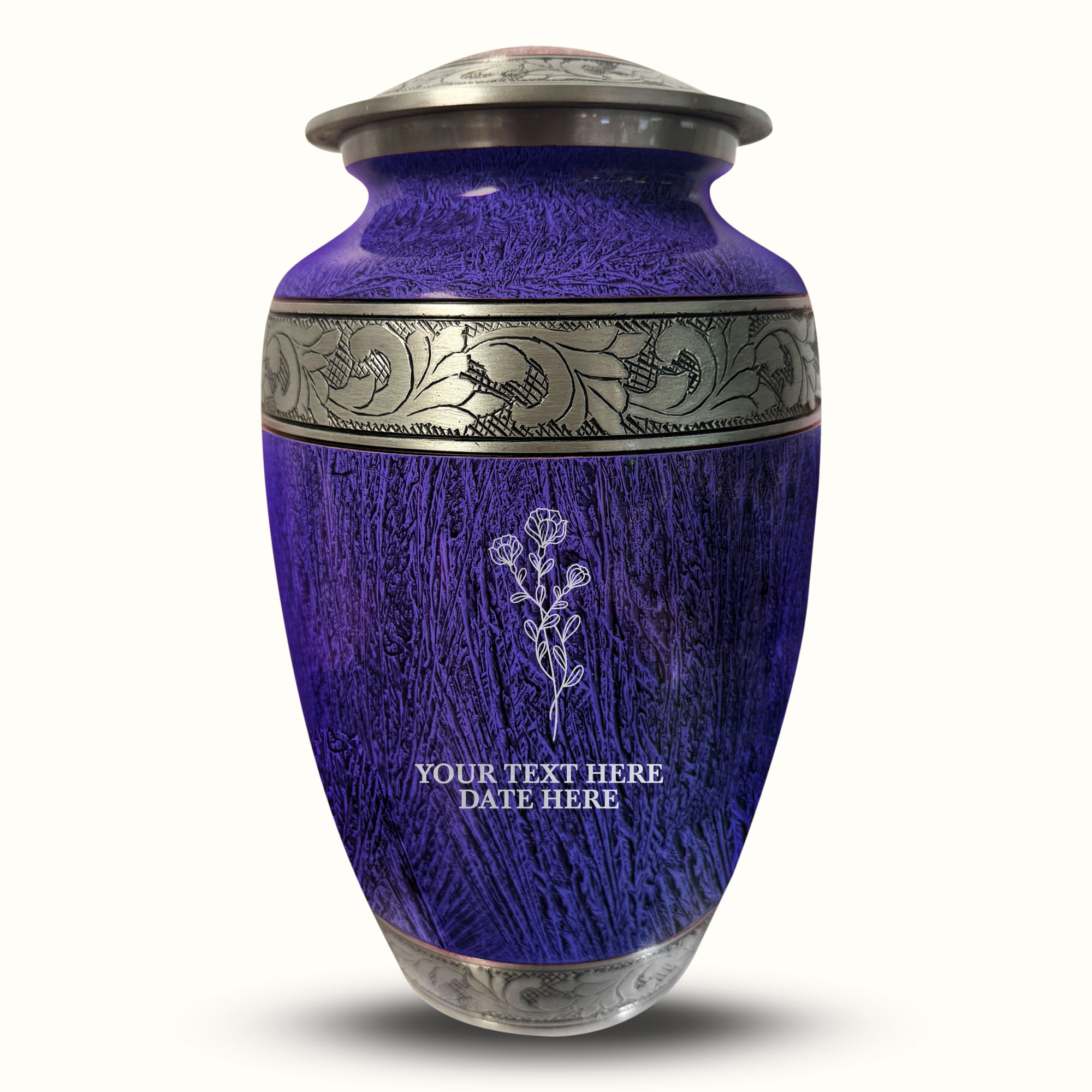 Custom Large Cremation Urn for Human Ashes - Elevate Collection - Floral Design - Distressed Finish - 200 Cubic Inch