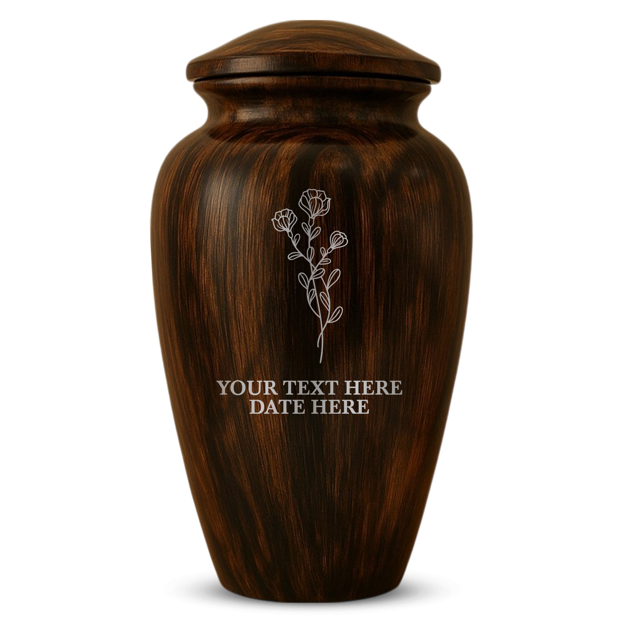 Human Cremation Urn - 200 Cubic Inch - Ingrained Wood Style Finish | Floral Memorial