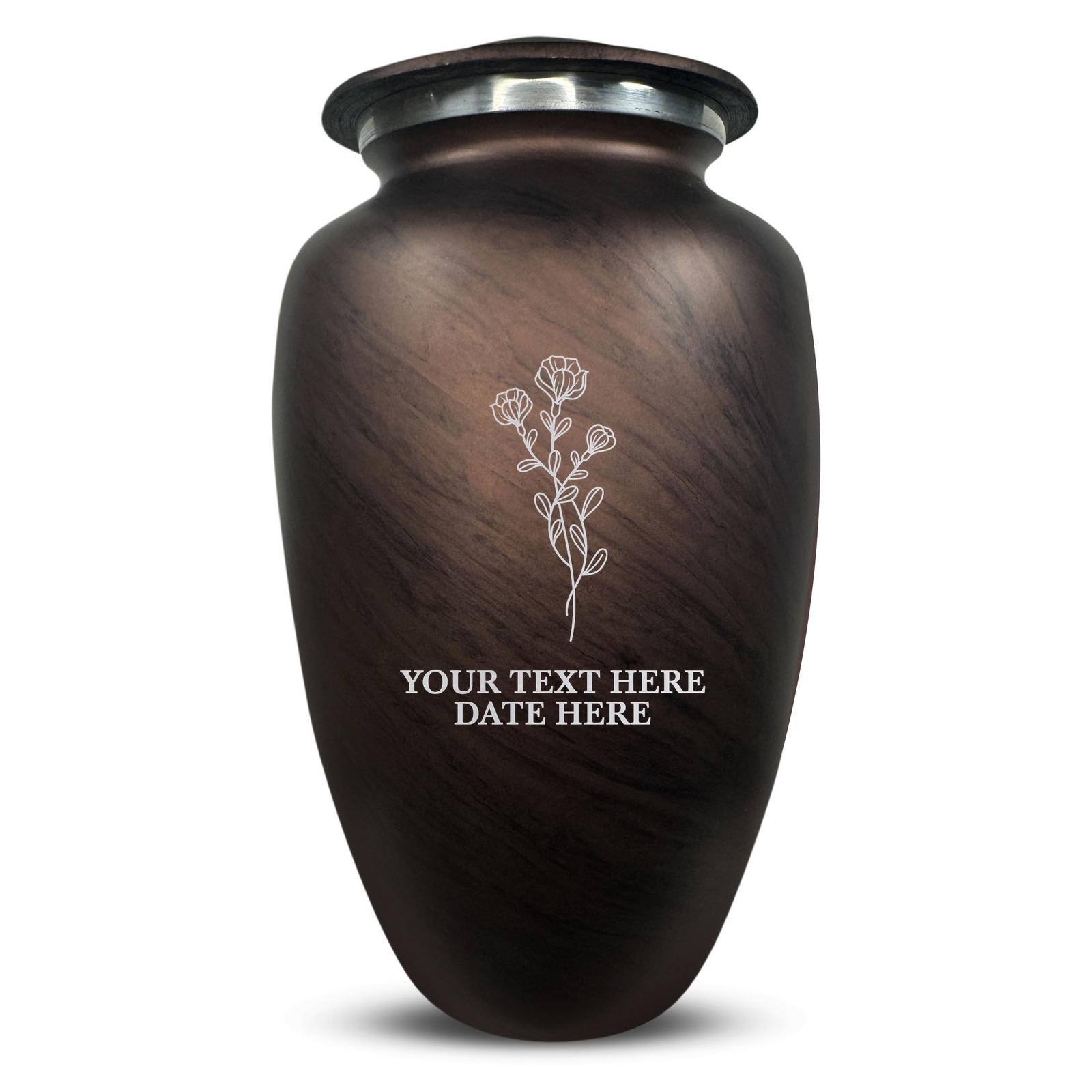 Custom Human Urns - Soft Whisper Collection - Floral Design - Distressed Finish - 200 Cubic Inch