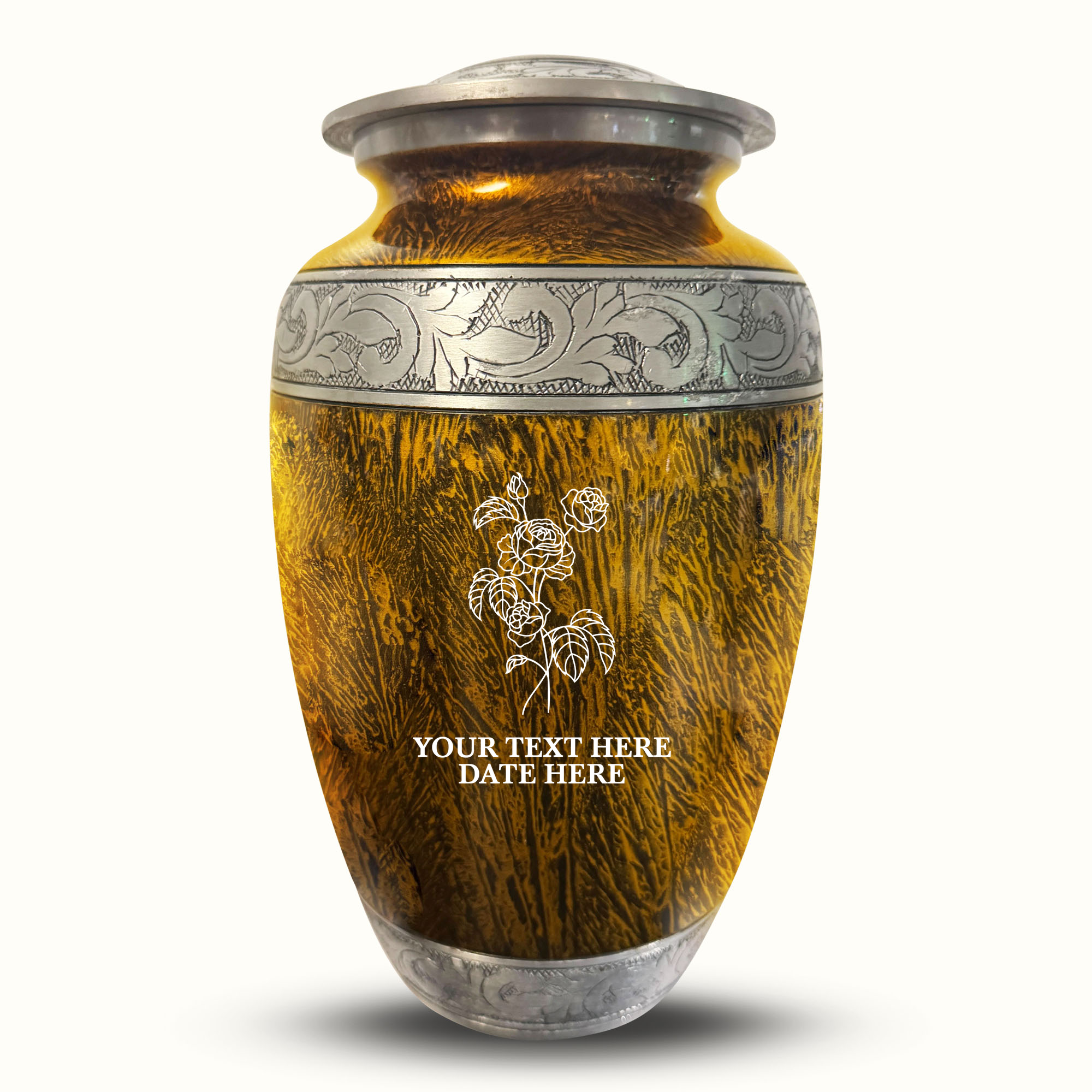 Custom Large Cremation Urn for Human Ashes - Elevate Collection - Floral Design - Distressed Finish - 200 Cubic Inch
