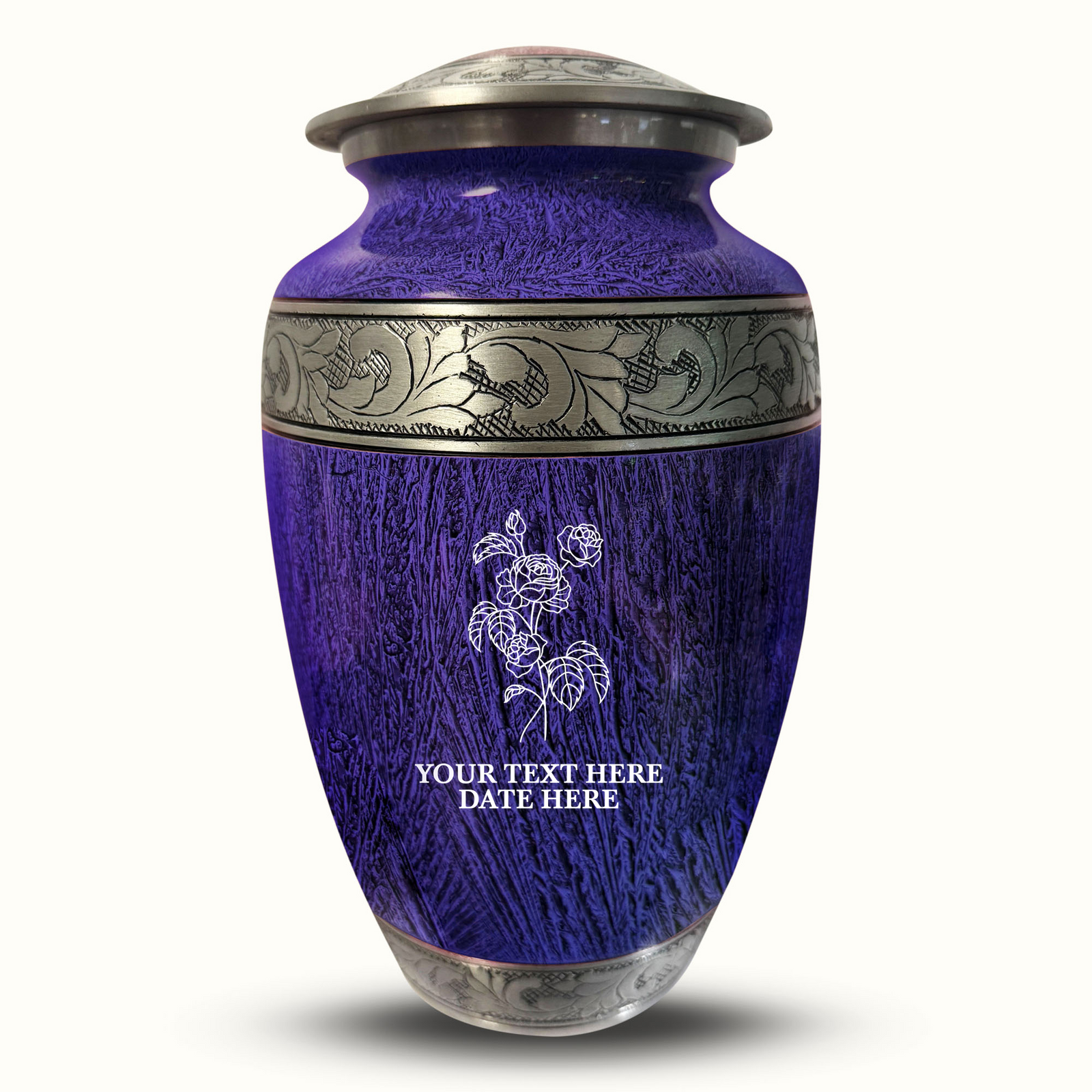 Custom Aluminum Human Urn - Elevate Collection - Floral Design - Distressed Finish - 200 Cubic Inch