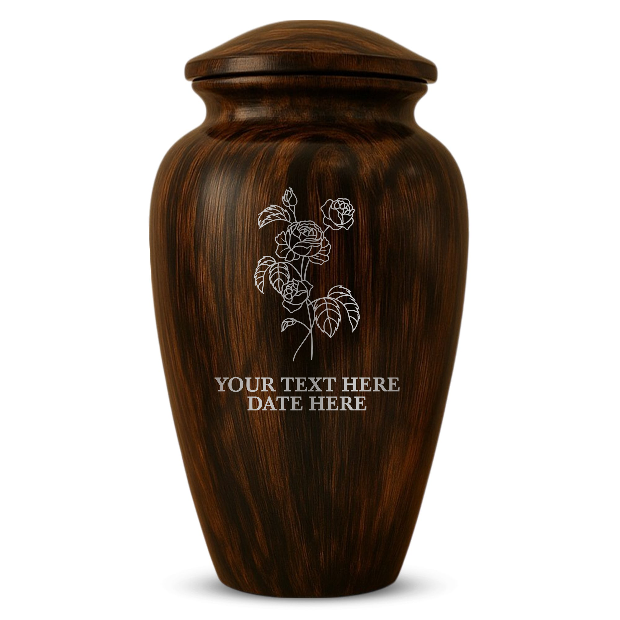 Human Cremation Urn - 200 Cubic Inch - Ingrained Wood Style Finish | Floral Memorial
