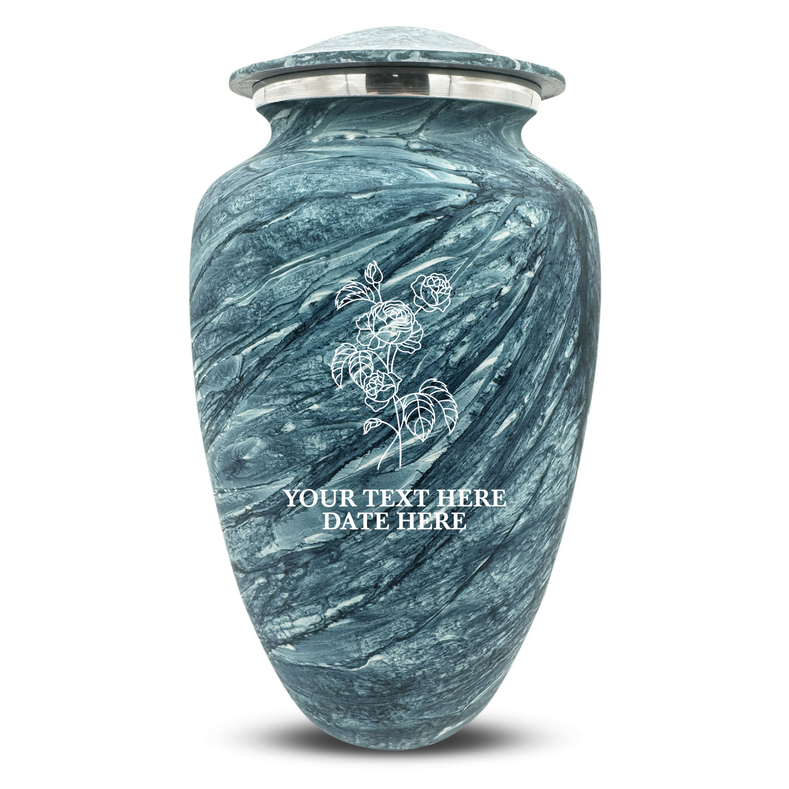 Custom Human Urns - Soft Whisper Collection - Floral Design - Distressed Finish - 200 Cubic Inch