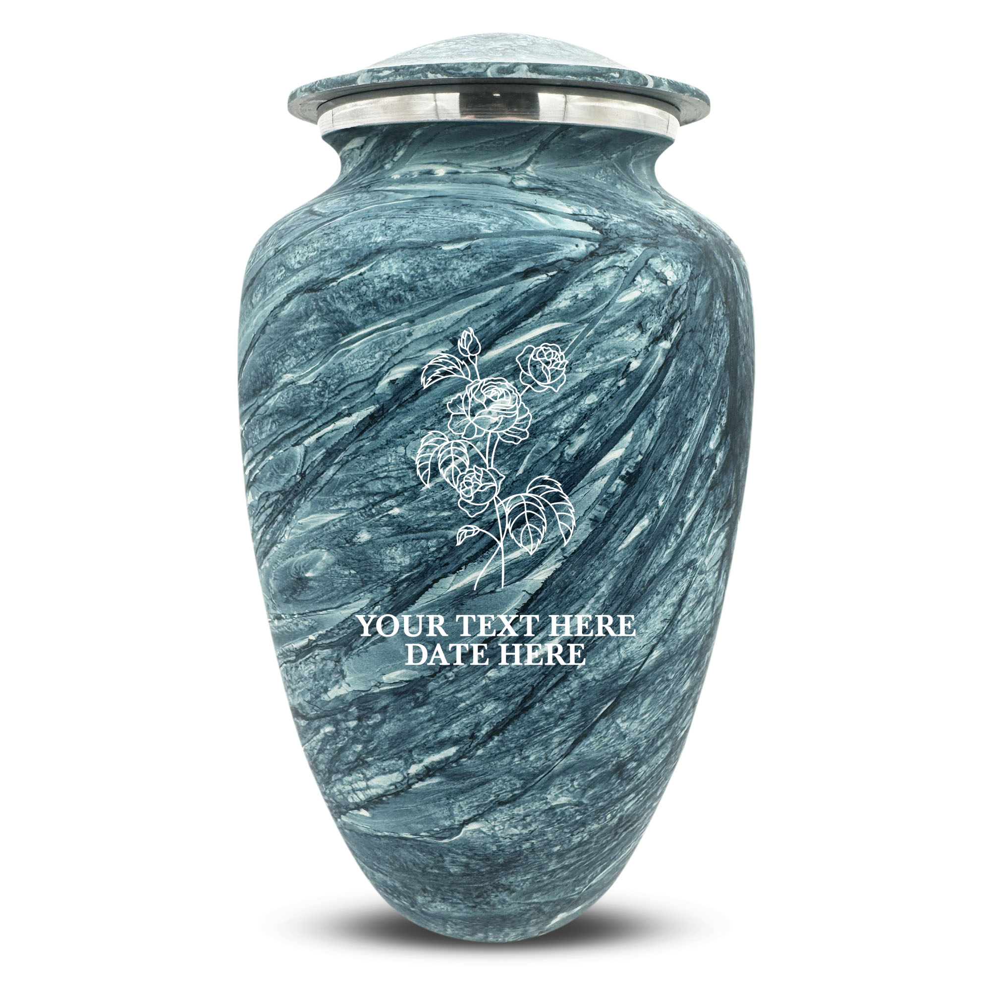 Custom Human Urns - Soft Whisper Collection - Floral Design - Distressed Finish - 200 Cubic Inch
