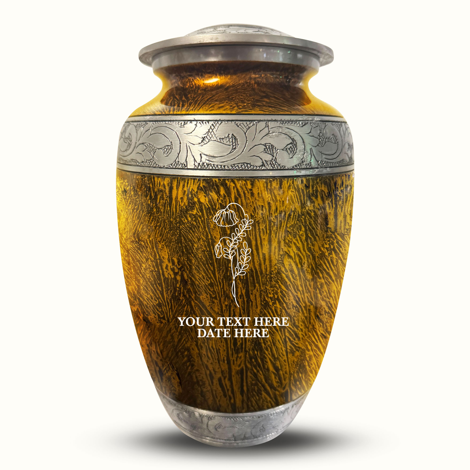 Custom Large Cremation Urn for Human Ashes - Elevate Collection - Floral Design - Distressed Finish - 200 Cubic Inch