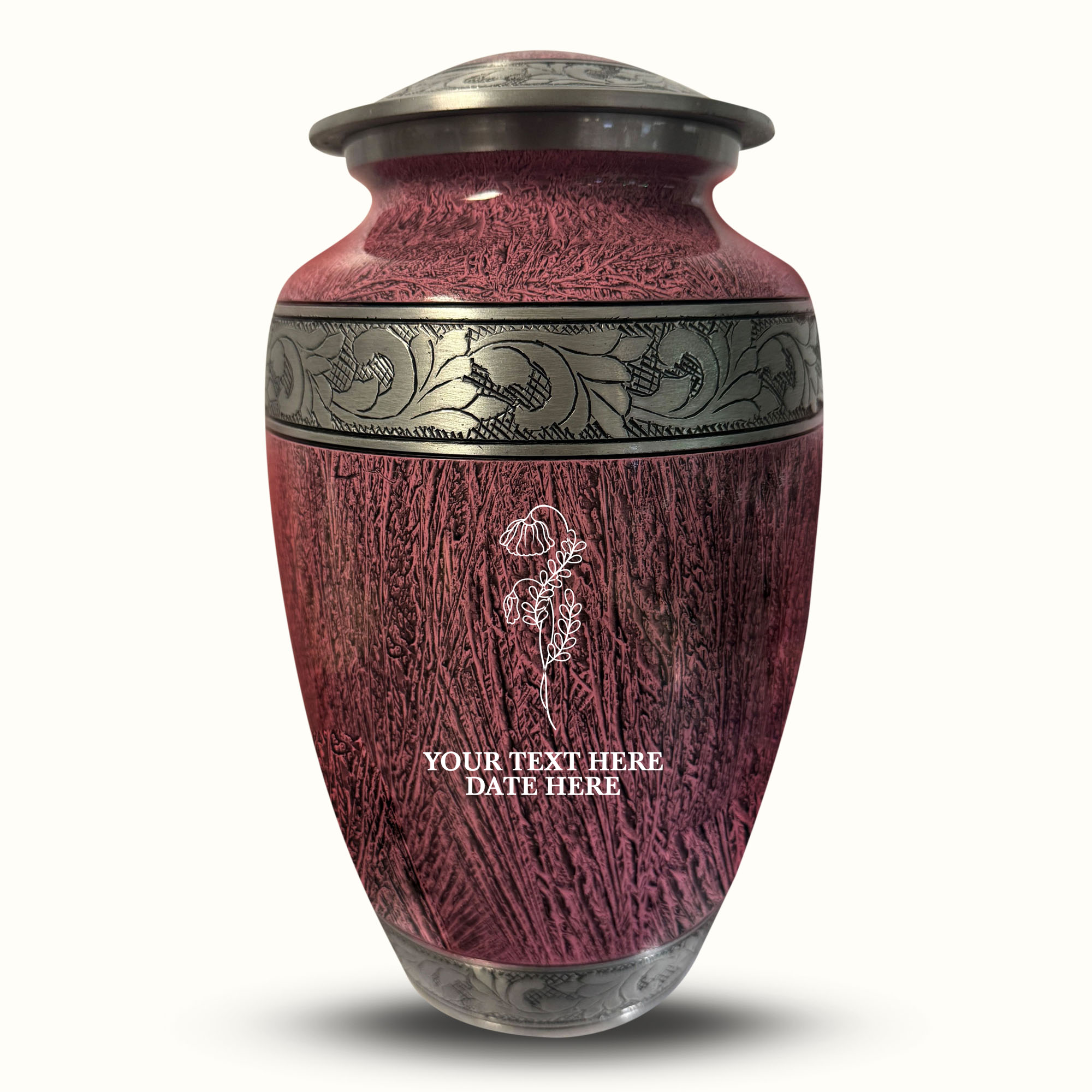 Custom Large Cremation Urn for Human Ashes - Elevate Collection - Floral Design - Distressed Finish - 200 Cubic Inch