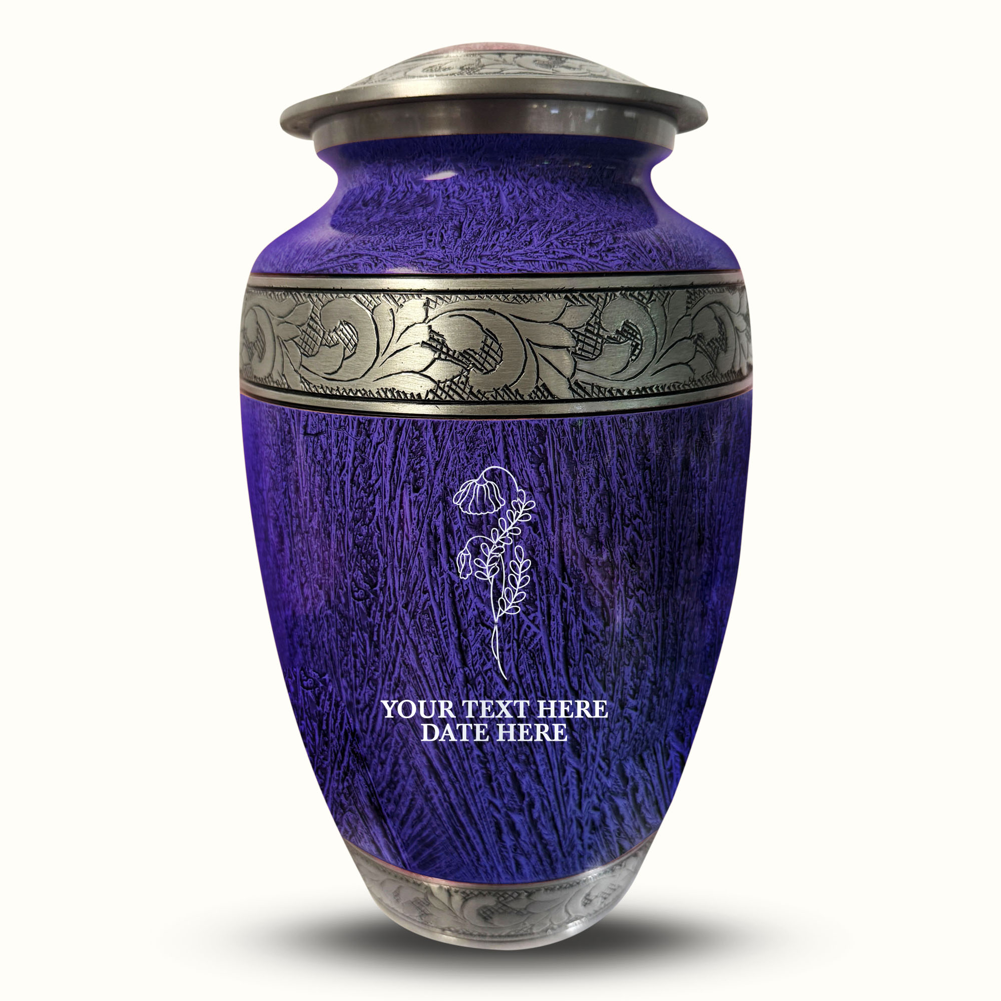 Custom Large Cremation Urn for Human Ashes - Elevate Collection - Floral Design - Distressed Finish - 200 Cubic Inch