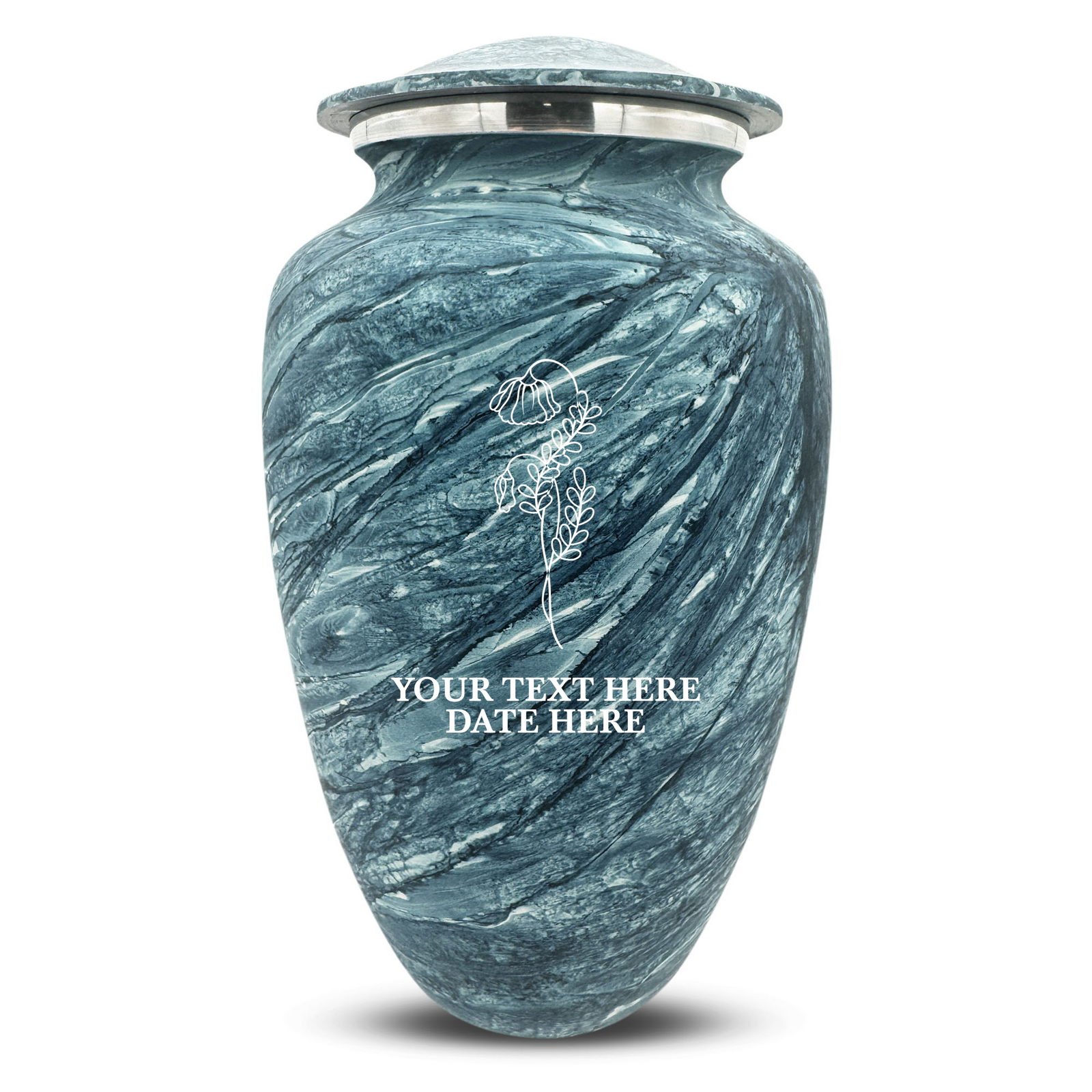 Custom Human Urns - Soft Whisper Collection - Floral Design - Distressed Finish - 200 Cubic Inch