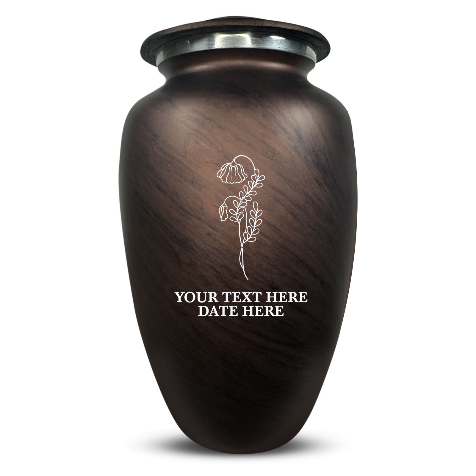 Custom Human Urns - Soft Whisper Collection - Floral Design - Distressed Finish - 200 Cubic Inch