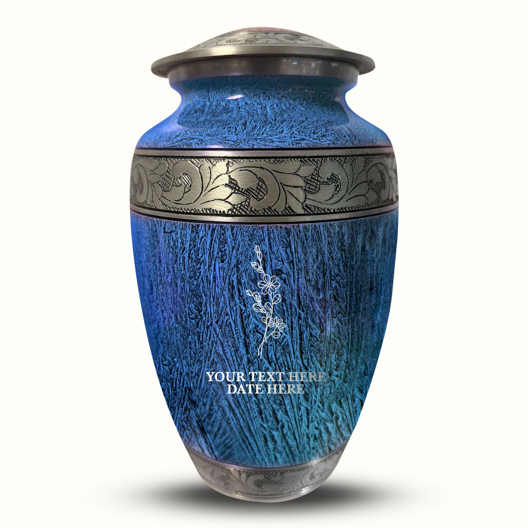 Custom Large Cremation Urn for Human Ashes - Elevate Collection - Floral Design - Distressed Finish - 200 Cubic Inch