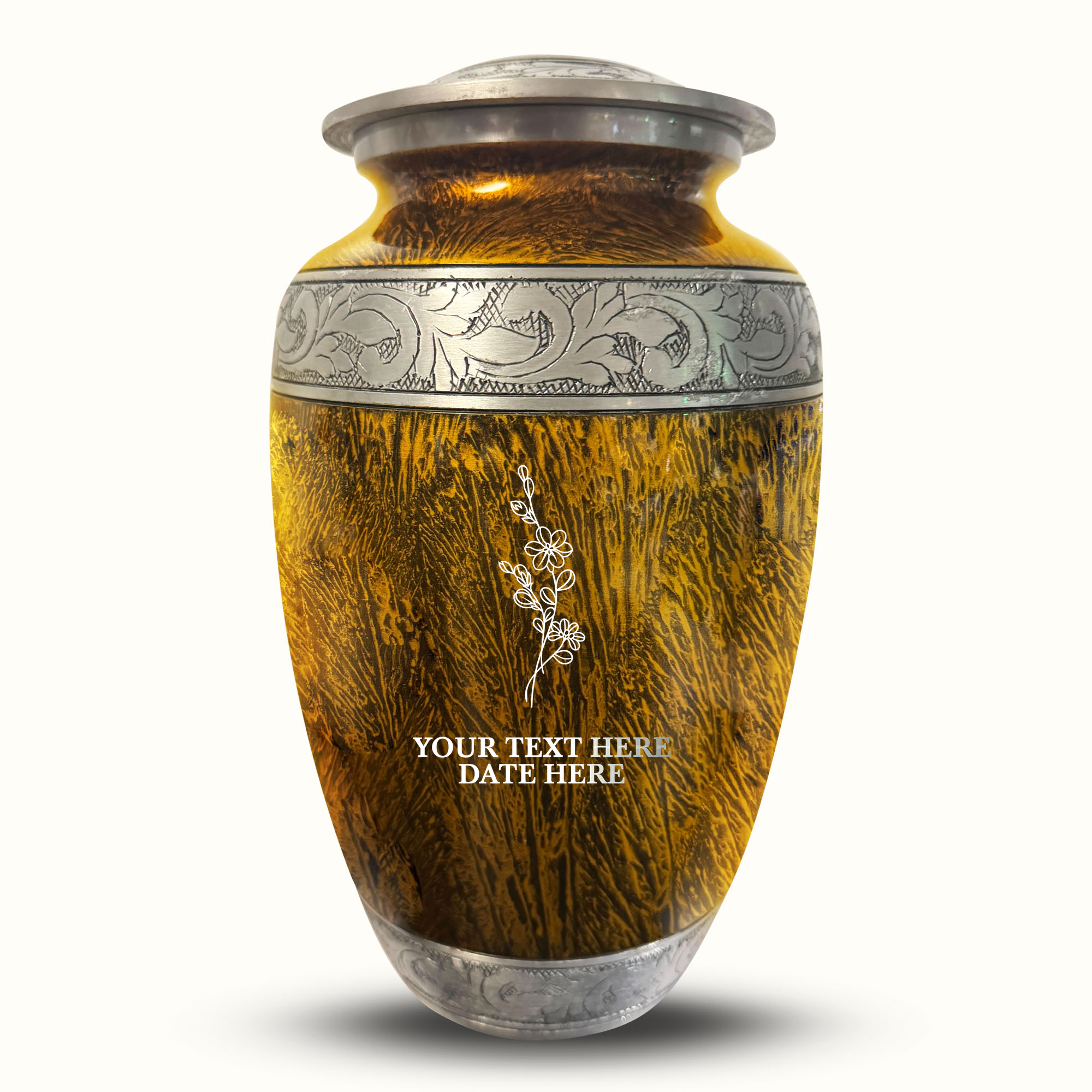 Custom Large Cremation Urn for Human Ashes - Elevate Collection - Floral Design - Distressed Finish - 200 Cubic Inch