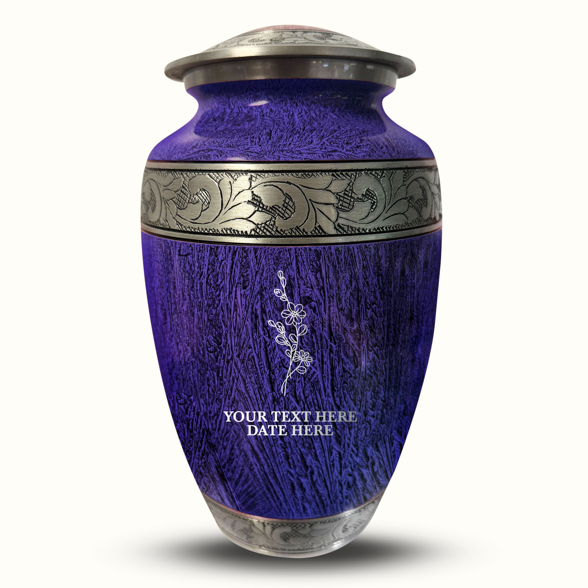 Custom Large Cremation Urn for Human Ashes - Elevate Collection - Floral Design - Distressed Finish - 200 Cubic Inch