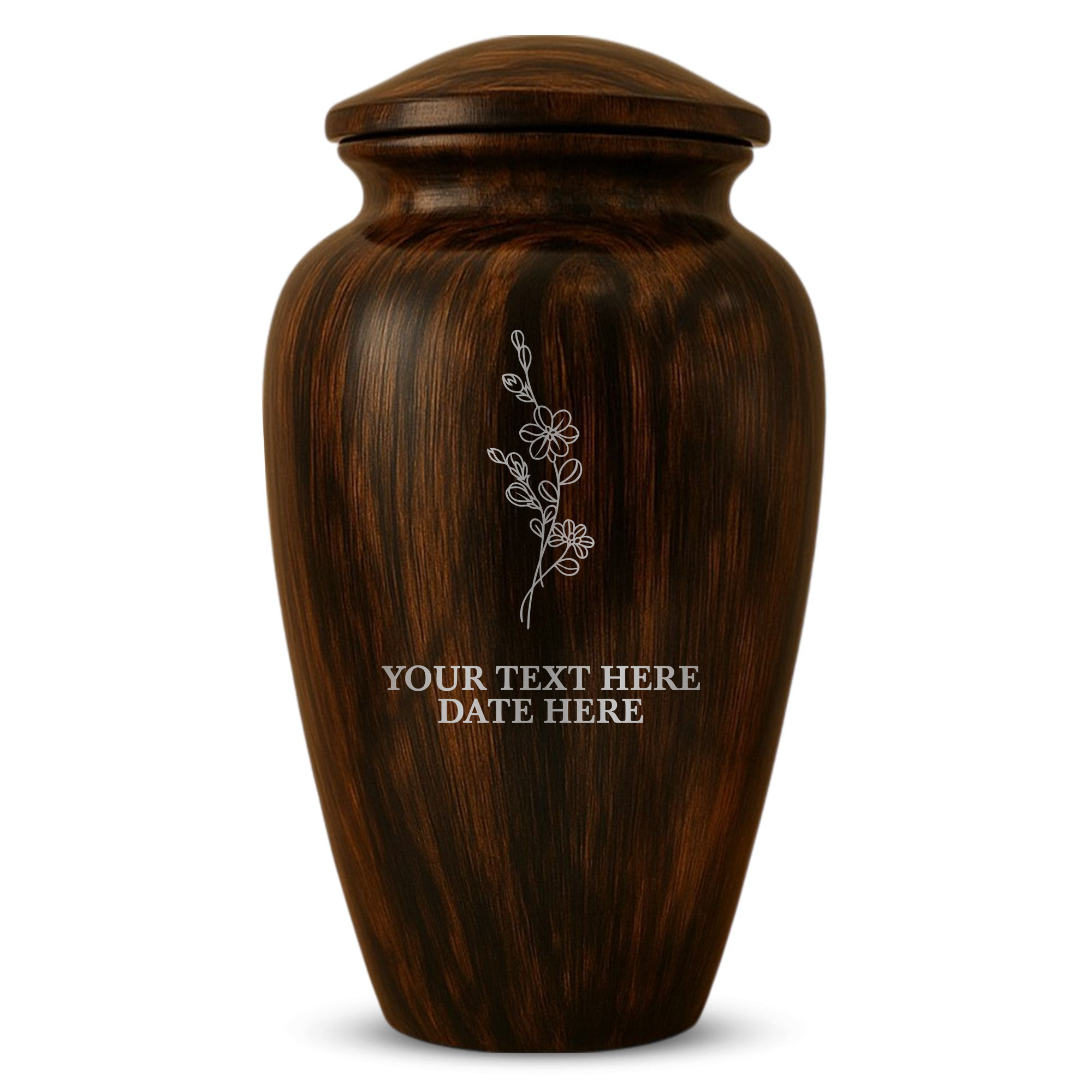 Human Cremation Urn - 200 Cubic Inch - Ingrained Wood Style Finish | Floral Memorial