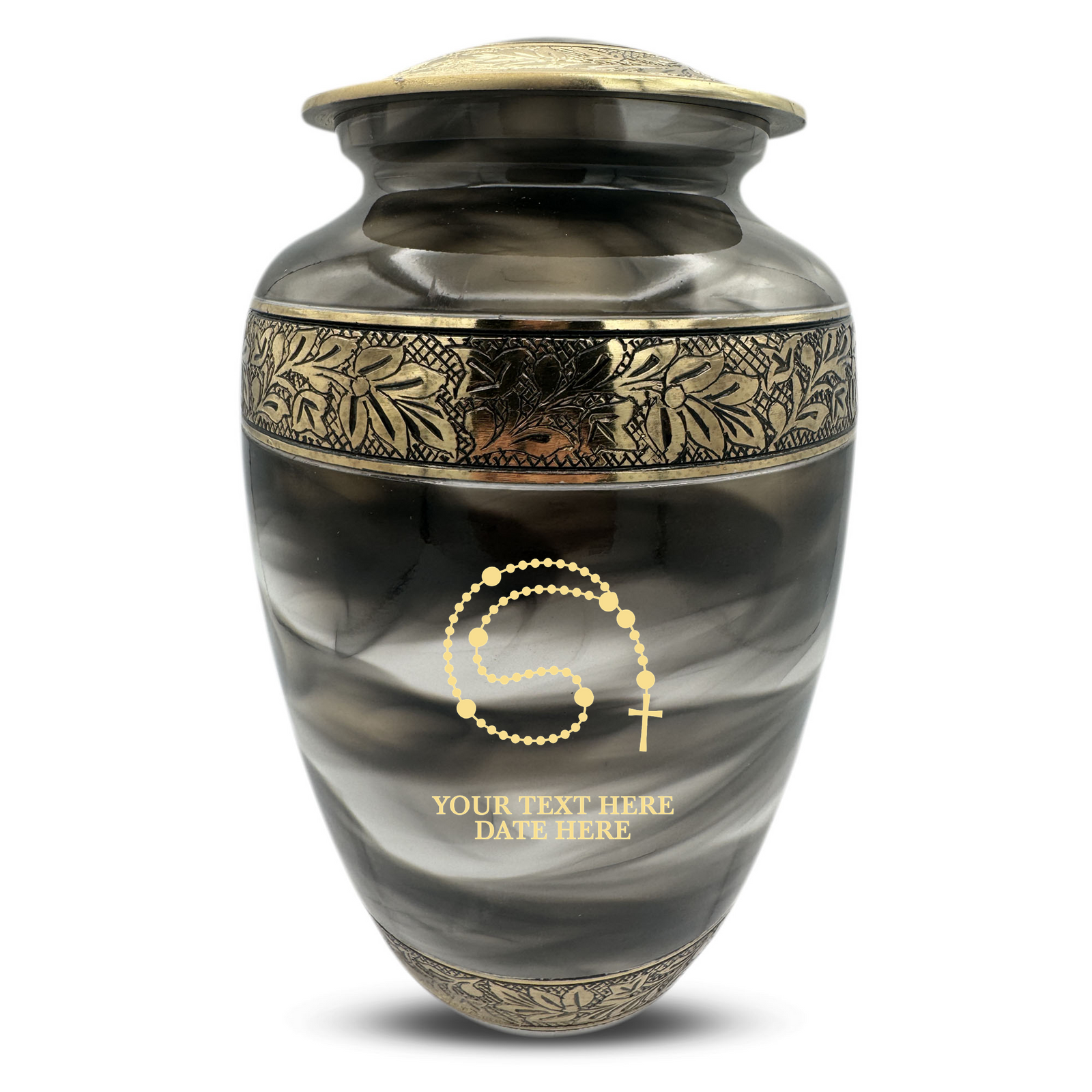 Custom Aluminum Human Urns - Suzesta Pearl White Memorial Urn - Memorial Rosary Design - 200 Cubic Inch
