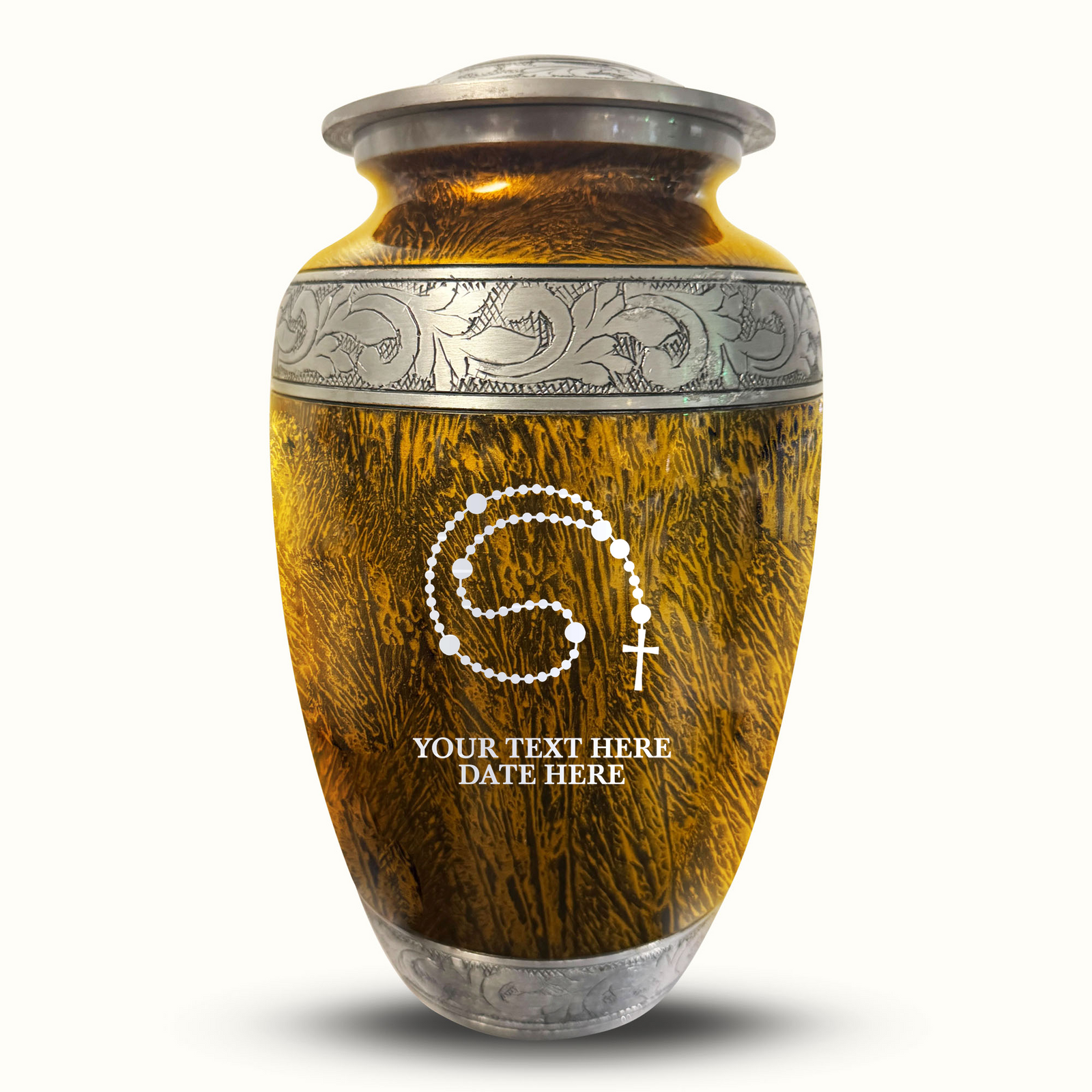 Custom Aluminum Human Urn - Elevate Collection - Rosary Design - Distressed Finish - 200 Cubic Inch