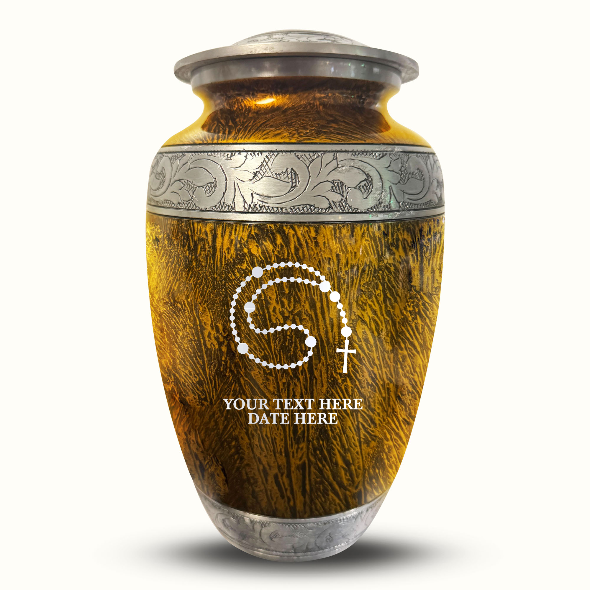 Custom Large Cremation Urn for Human Ashes - Elevate Collection - Rosary Design - Distressed Finish - 200 Cubic Inch
