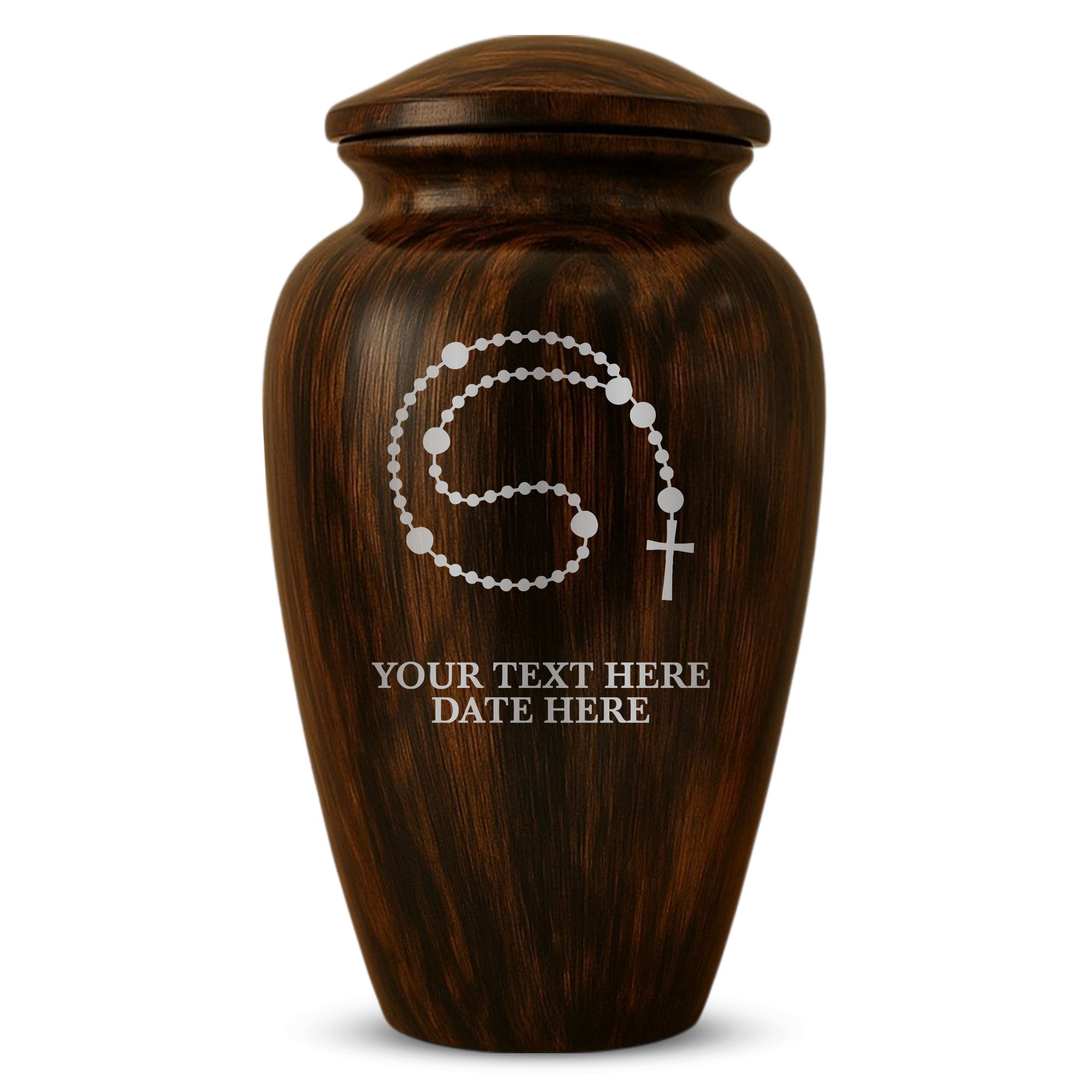 Human Cremation Urn – 200 Cubic Inch – Ingrained Wood Style Finish | Rosary Memorial