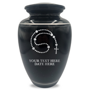 Extra Large Human Cremation Urn - 350 Cubic Inch - Black Spotted Finish with Silver Rim | Rosary Memorial