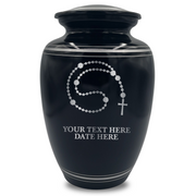 Human Cremation Urn – 350 Cubic Inch Capacity – Black with Silver Rim | Rosary Memorial