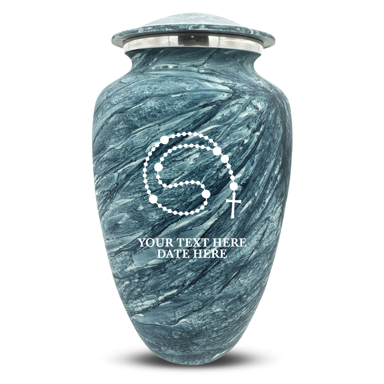 Custom Human Urns - Soft Whisper Collection - Rosary Design - Distressed Finish - 200 Cubic Inch