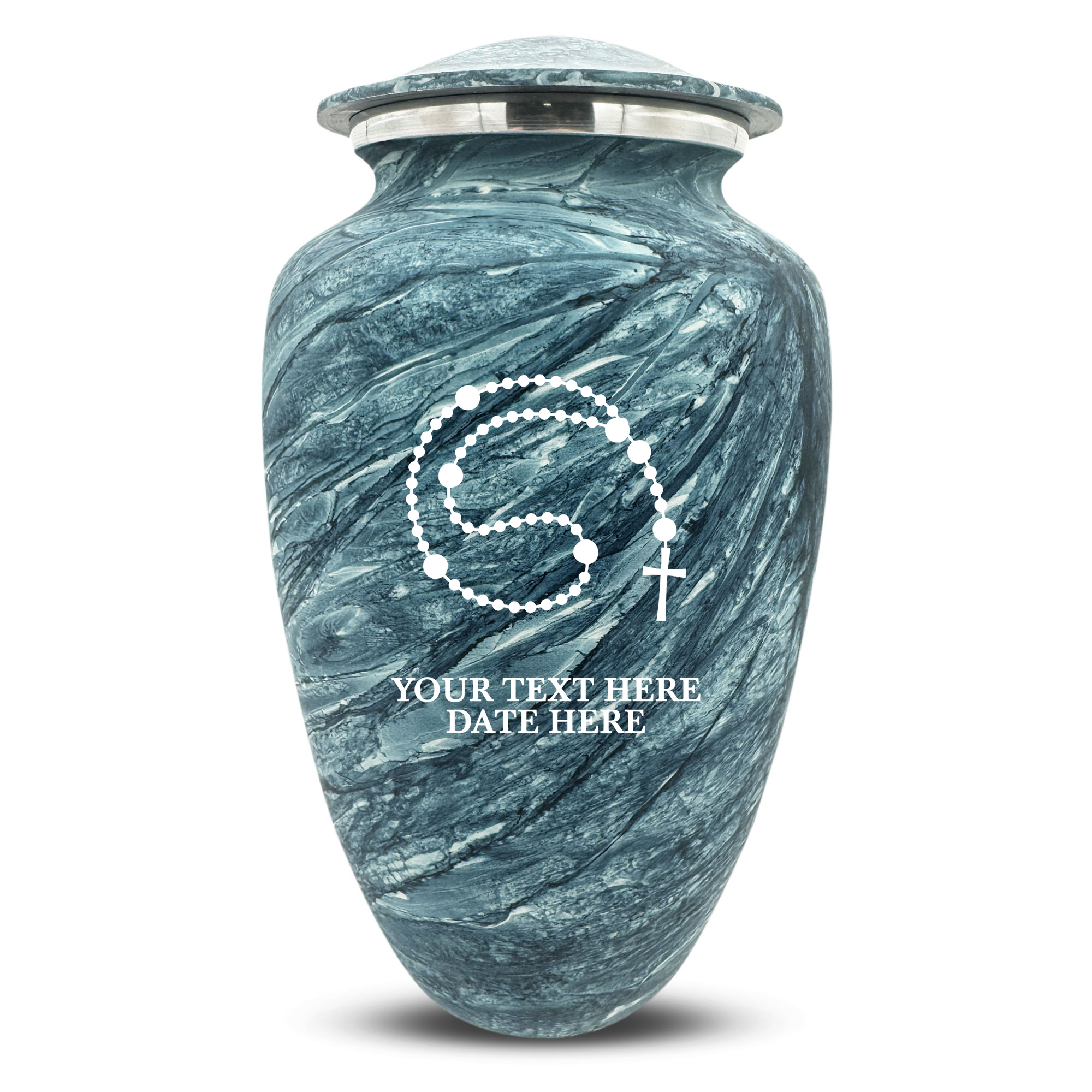Custom Human Urns - Soft Whisper Collection - Rosary Design - Distressed Finish - 200 Cubic Inch