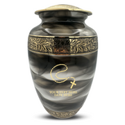 Custom Aluminum Human Urns - Suzesta Pearl White Memorial Urn - Memorial Rosary Design - 200 Cubic Inch