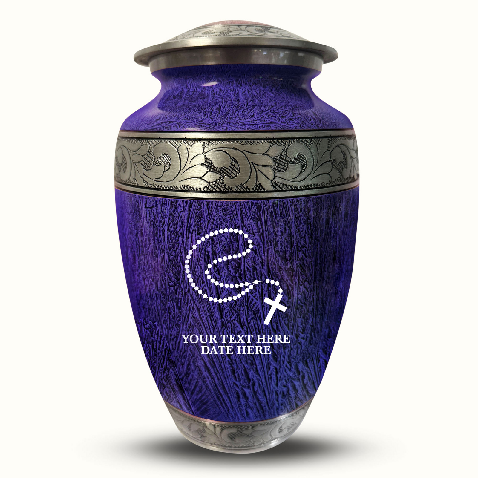Custom Aluminum Human Urn - Elevate Collection - Rosary Design - Distressed Finish - 200 Cubic Inch