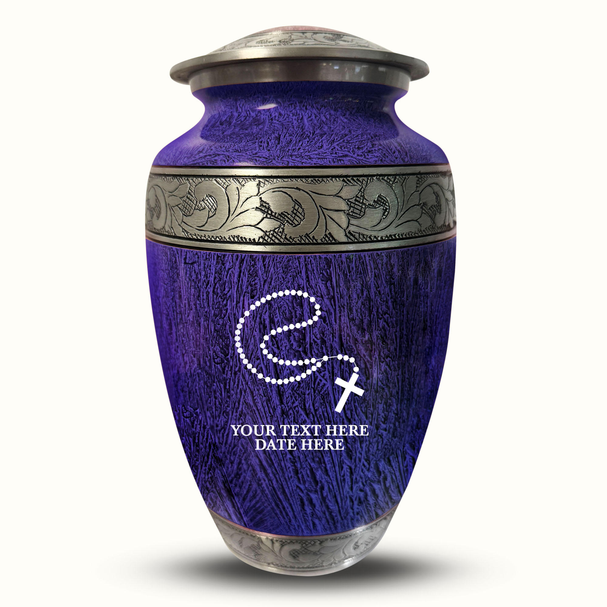 Custom Large Cremation Urn for Human Ashes - Elevate Collection - Rosary Design - Distressed Finish - 200 Cubic Inch