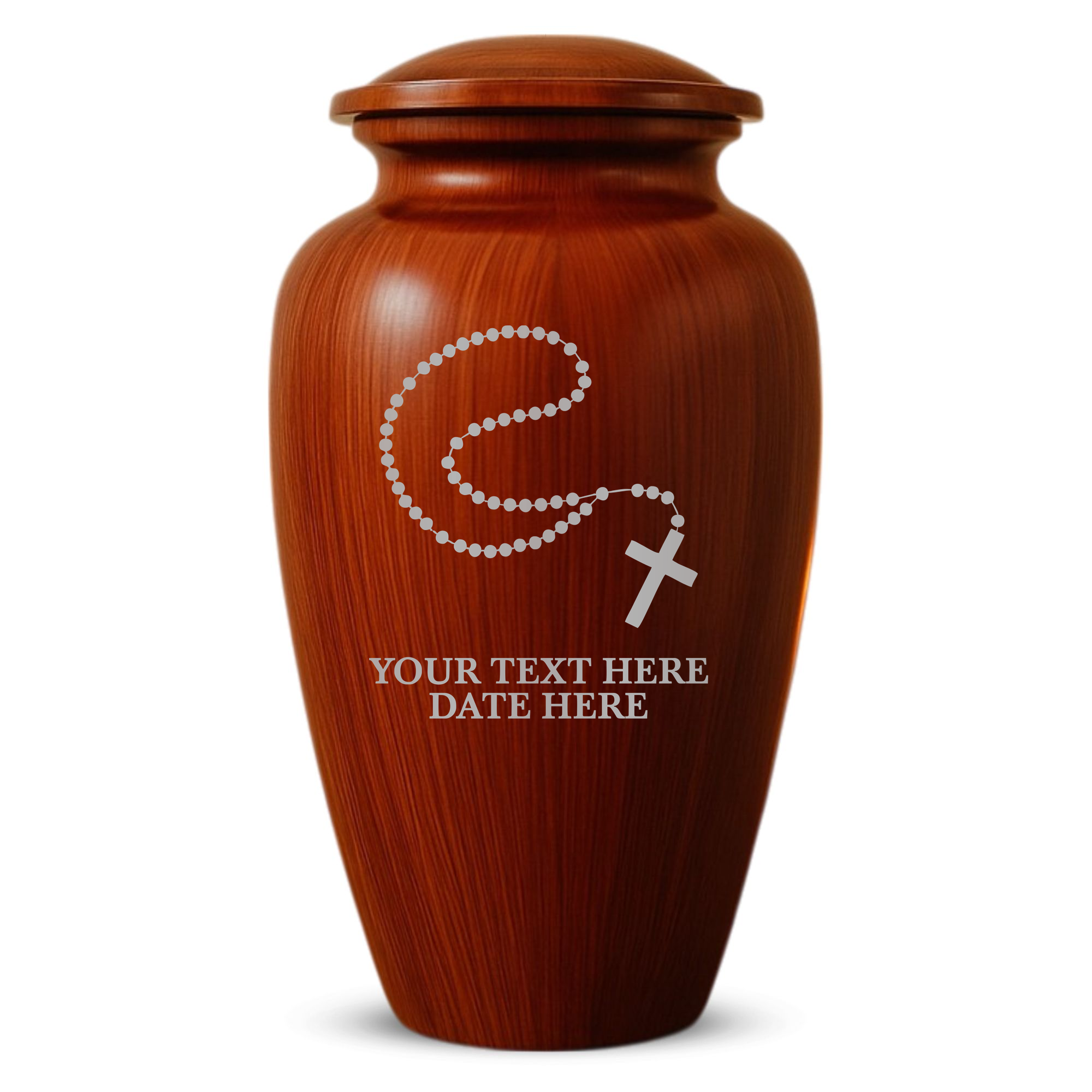 Human Cremation Urn – 200 Cubic Inch – Ingrained Wood Style Finish | Rosary Memorial