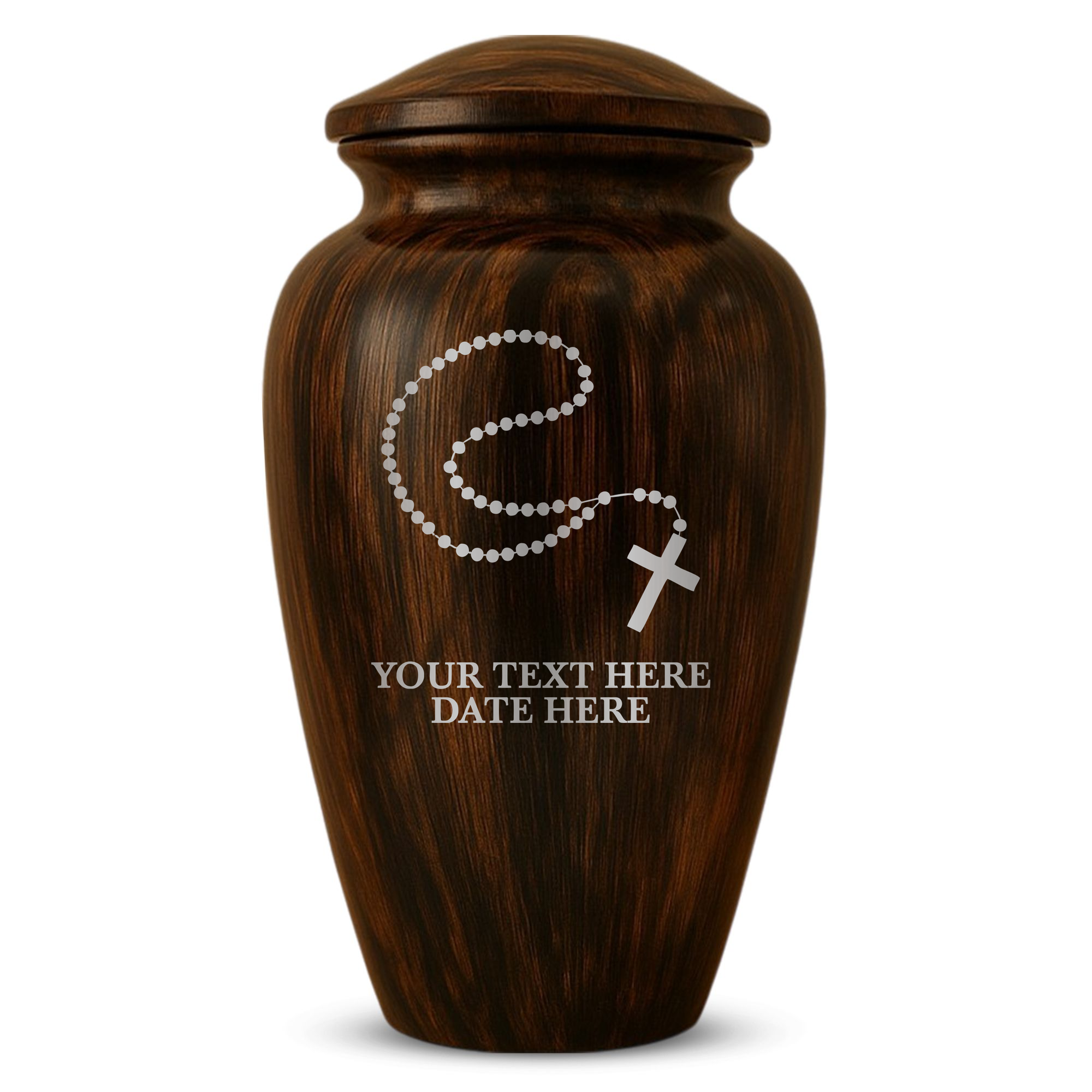 Human Cremation Urn – 200 Cubic Inch – Ingrained Wood Style Finish | Rosary Memorial
