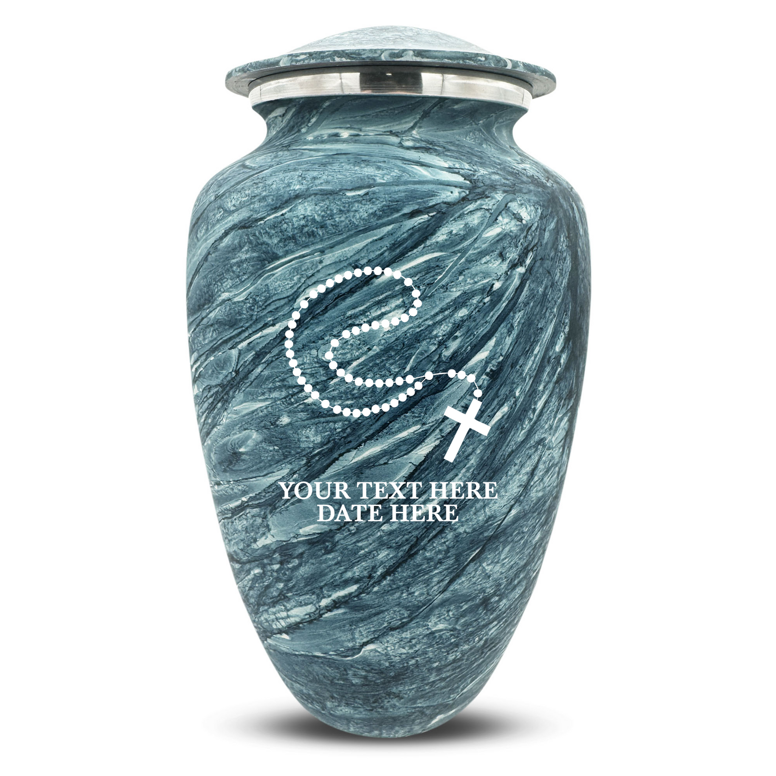 Custom Human Urns - Soft Whisper Collection - Rosary Design - Distressed Finish - 200 Cubic Inch