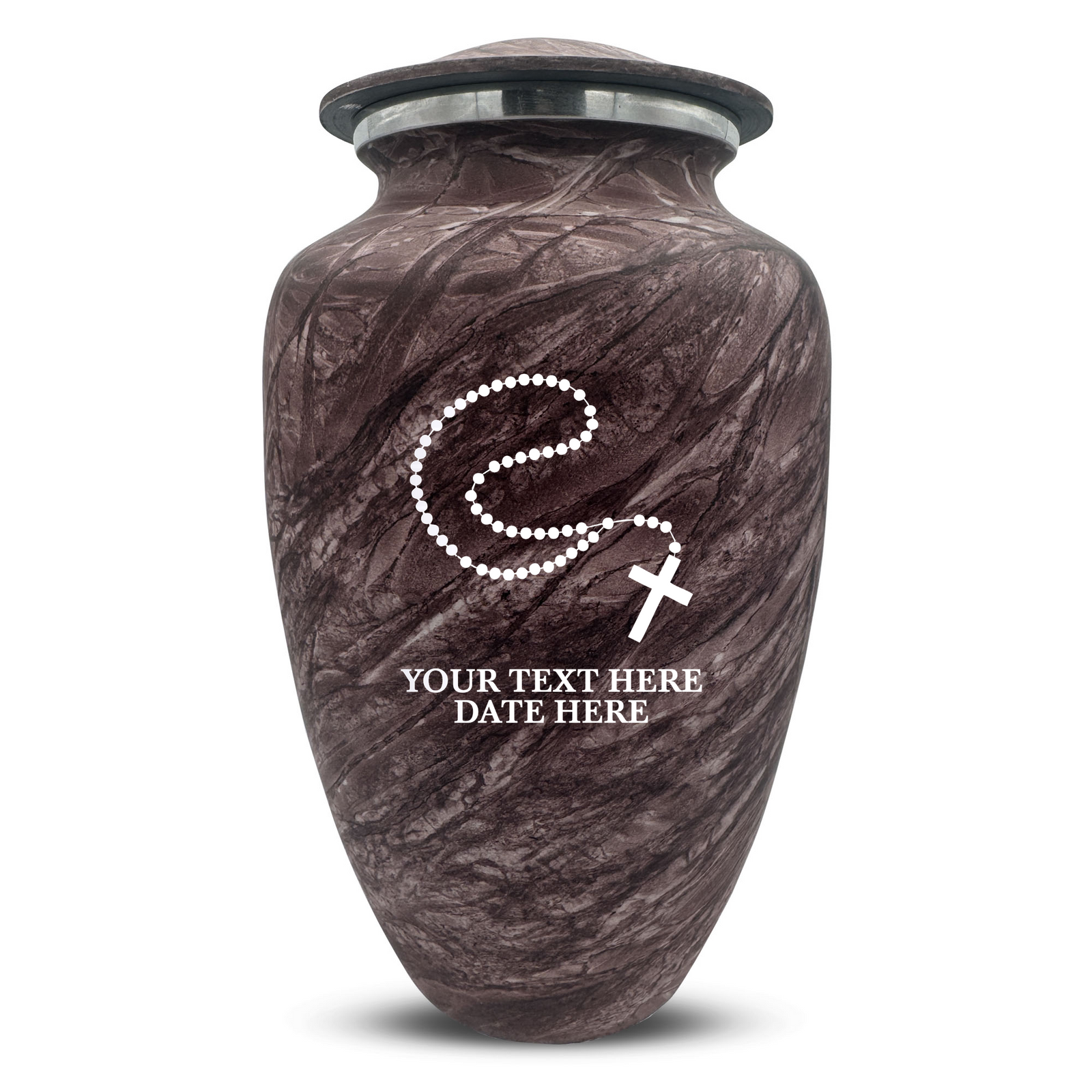 Custom Human Urns - Soft Whisper Collection - Rosary Design - Distressed Finish - 200 Cubic Inch