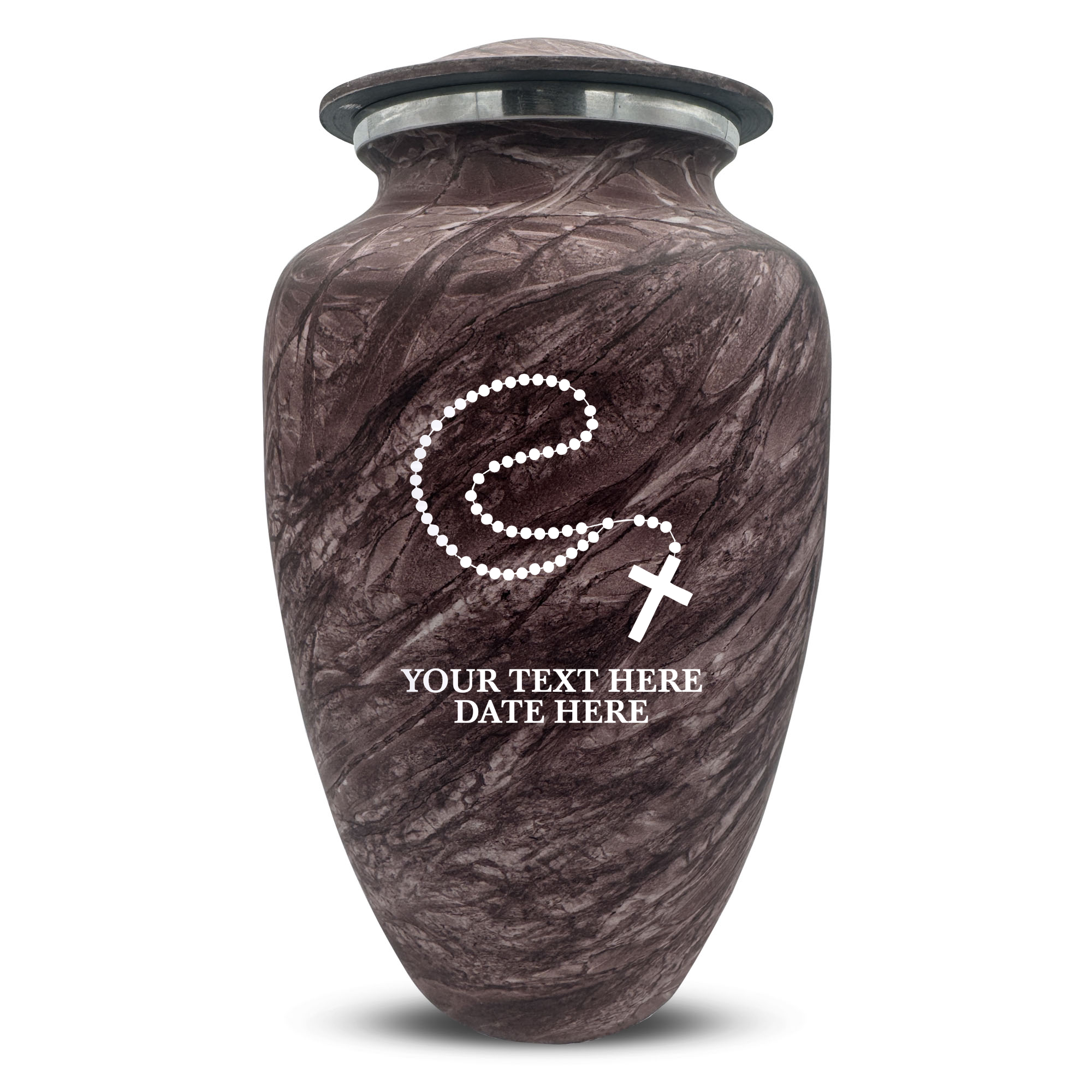 Custom Human Urns - Soft Whisper Collection - Rosary Design - Distressed Finish - 200 Cubic Inch