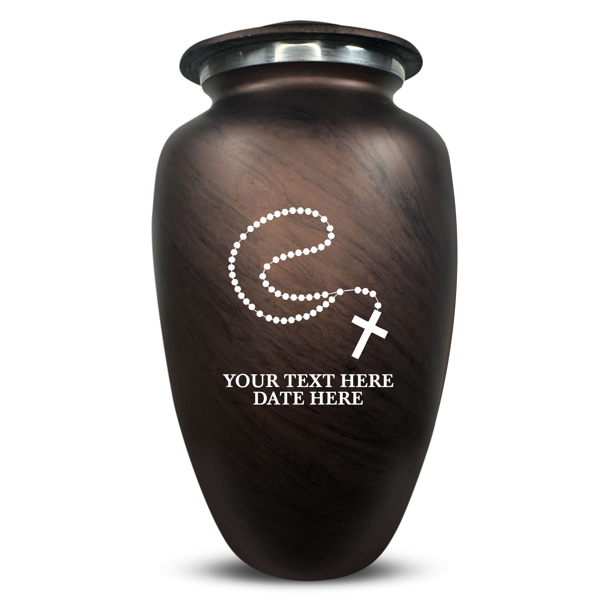 Custom Human Urns - Soft Whisper Collection - Rosary Design - Distressed Finish - 200 Cubic Inch