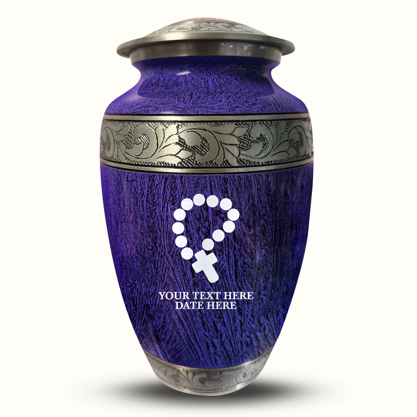 Custom Aluminum Human Urn - Elevate Collection - Rosary Design - Distressed Finish - 200 Cubic Inch
