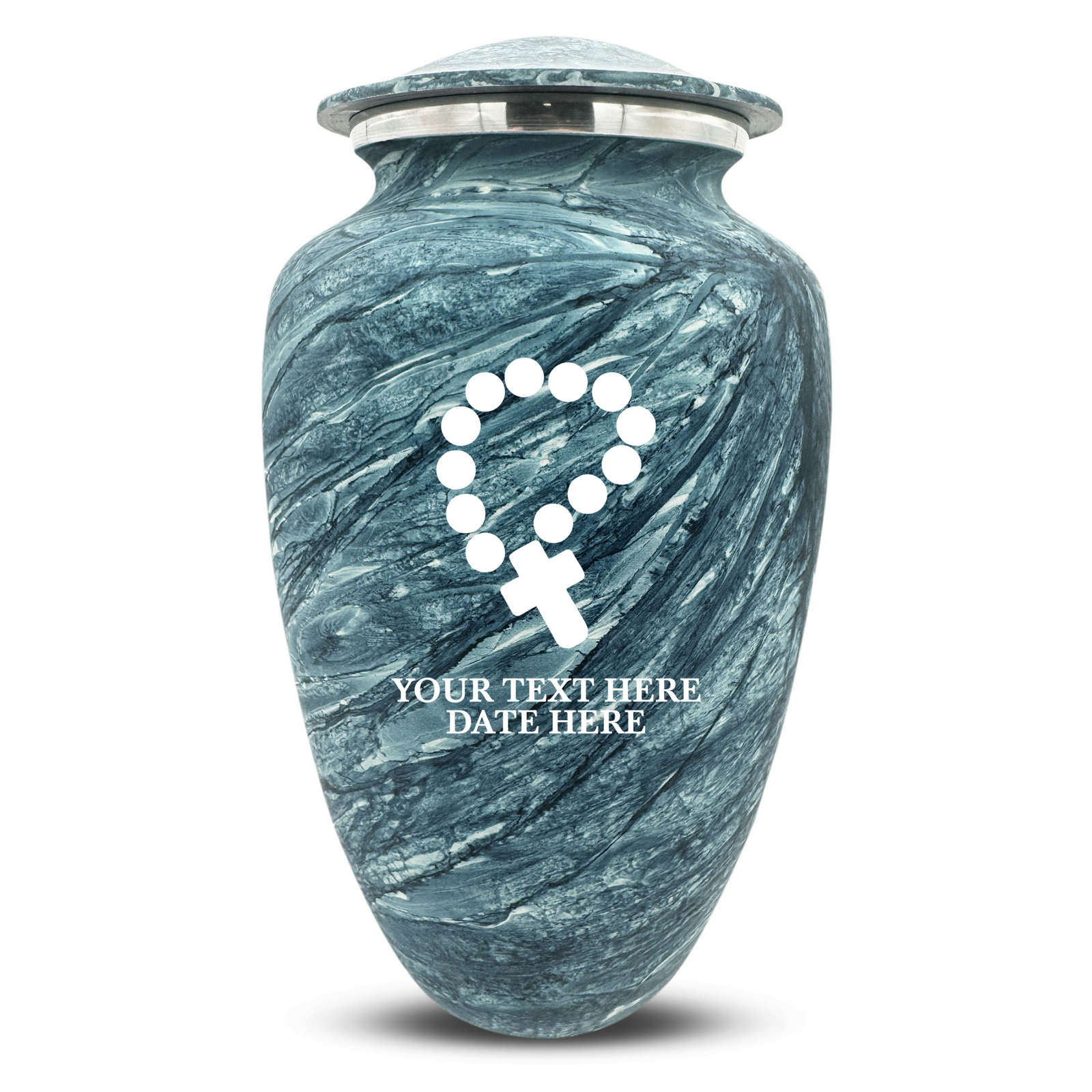 Custom Human Urns - Soft Whisper Collection - Rosary Design - Distressed Finish - 200 Cubic Inch