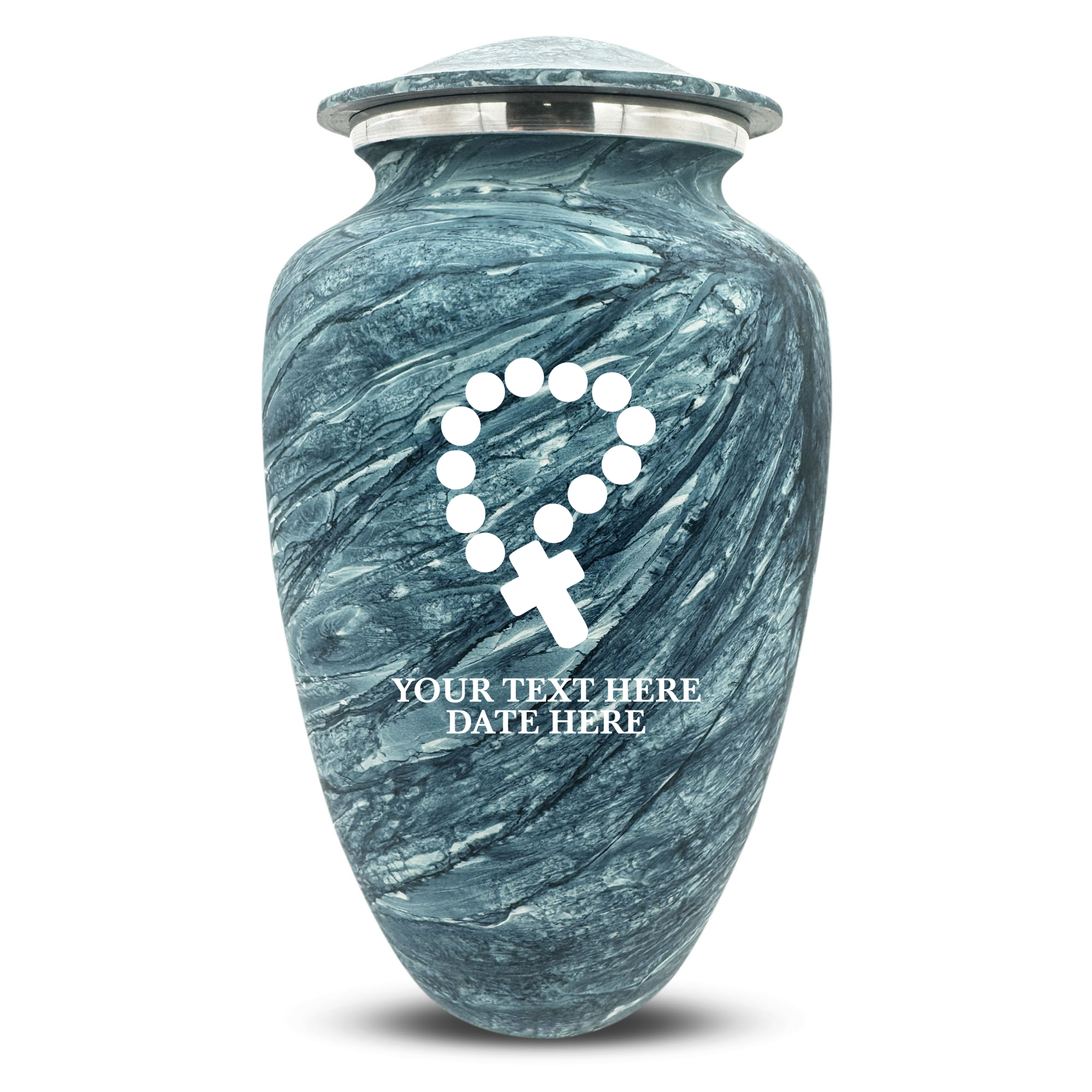 Custom Human Urns - Soft Whisper Collection - Rosary Design - Distressed Finish - 200 Cubic Inch