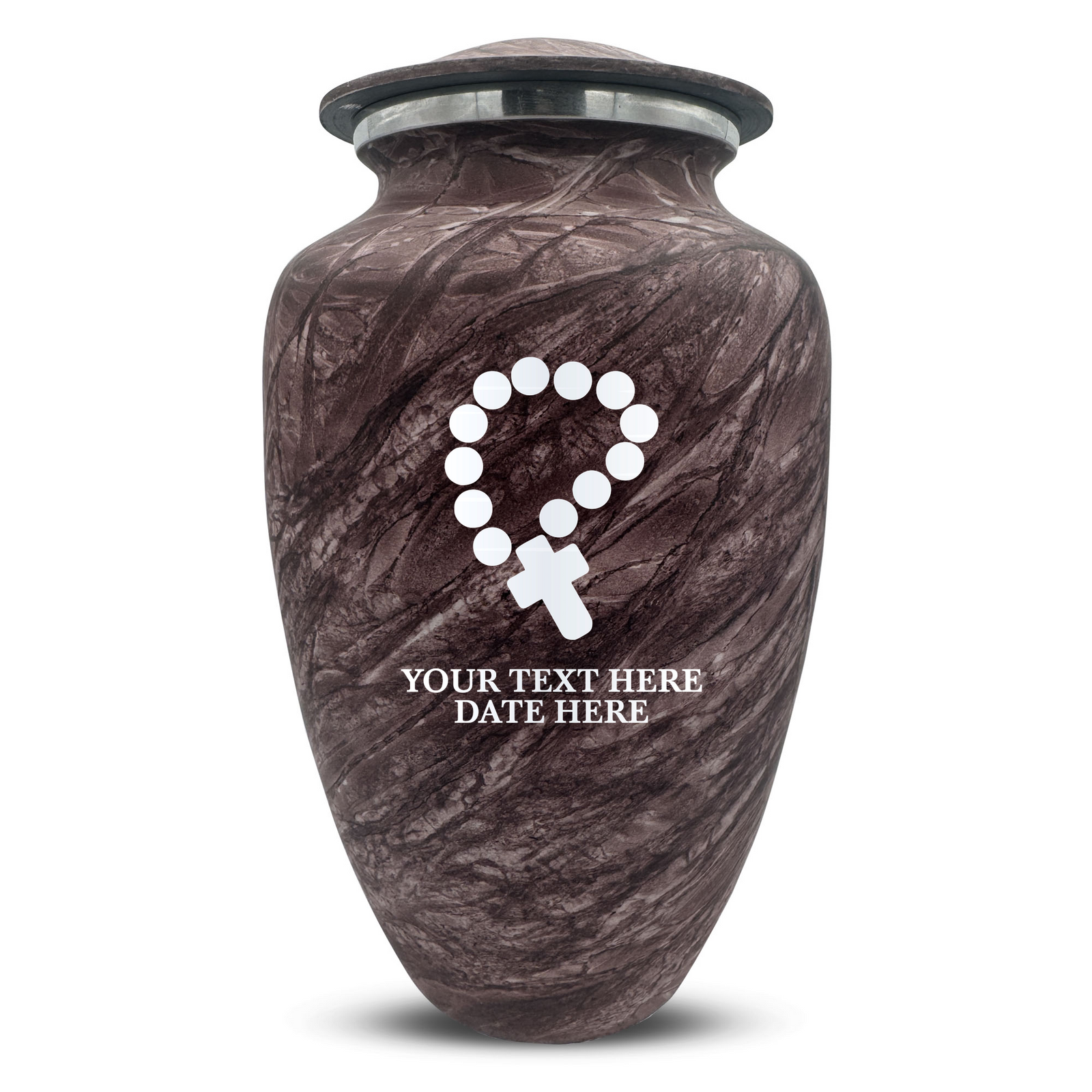Custom Human Urns - Soft Whisper Collection - Rosary Design - Distressed Finish - 200 Cubic Inch
